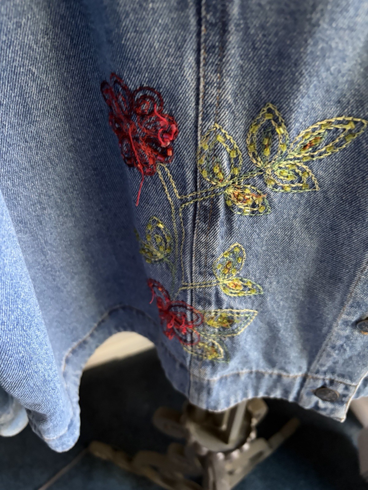 Vintage Jean Jacket Jane Ashley Size 3x 90s Blue Denim Embroidered Wildflowers