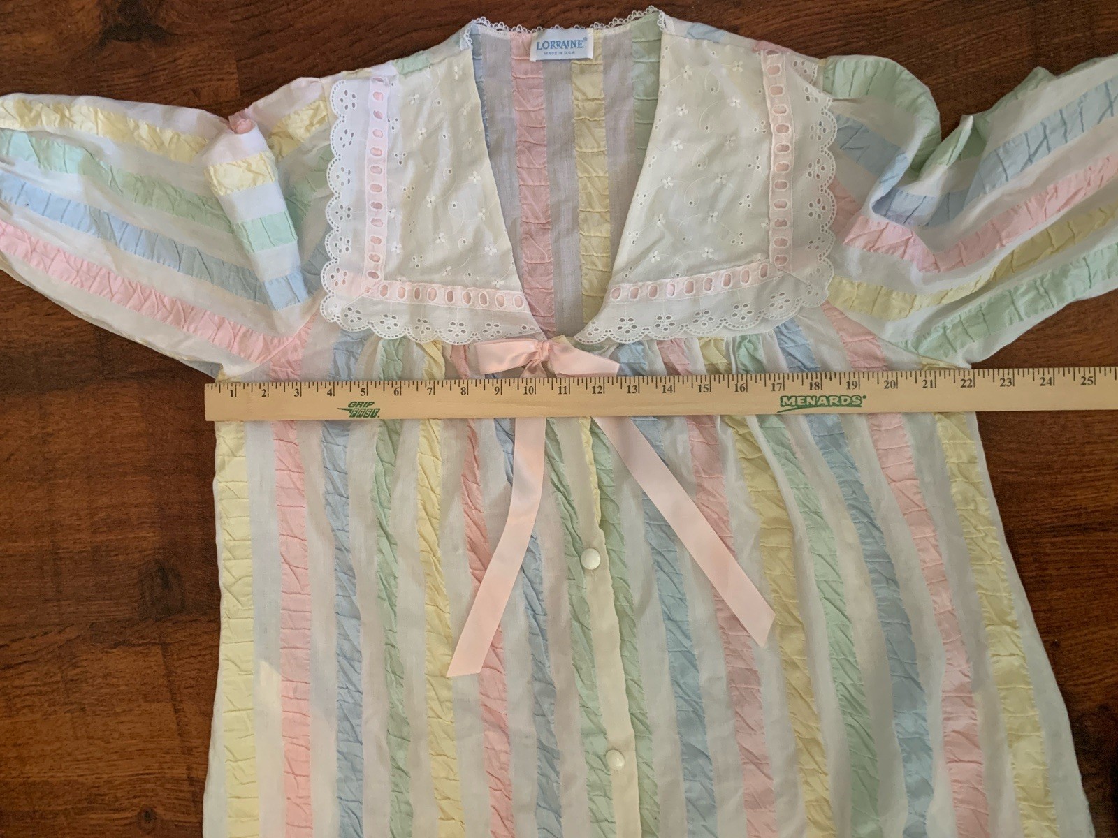 VTG Lorraine Robe Duster Retro Loungewear Housecoat seersucker Stripe Pastels L