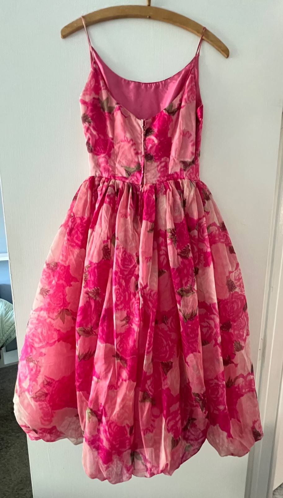 VTG 50&rsquo;s Saks Fifth Avenue Pink Floral Bubble Hem Dress SZ XS/S 24 inch Waist