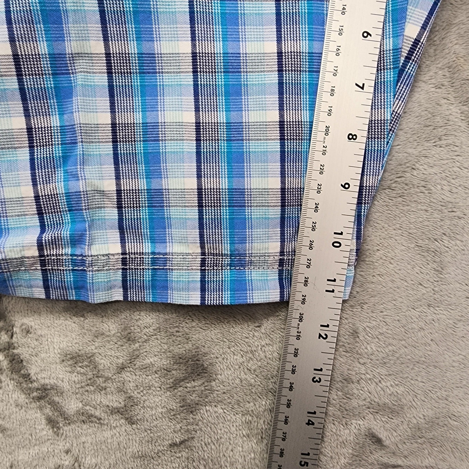 Vintage 90s Basic Editions Shorts Women L Blue Plaid Cotton Cargo Utility Casual
