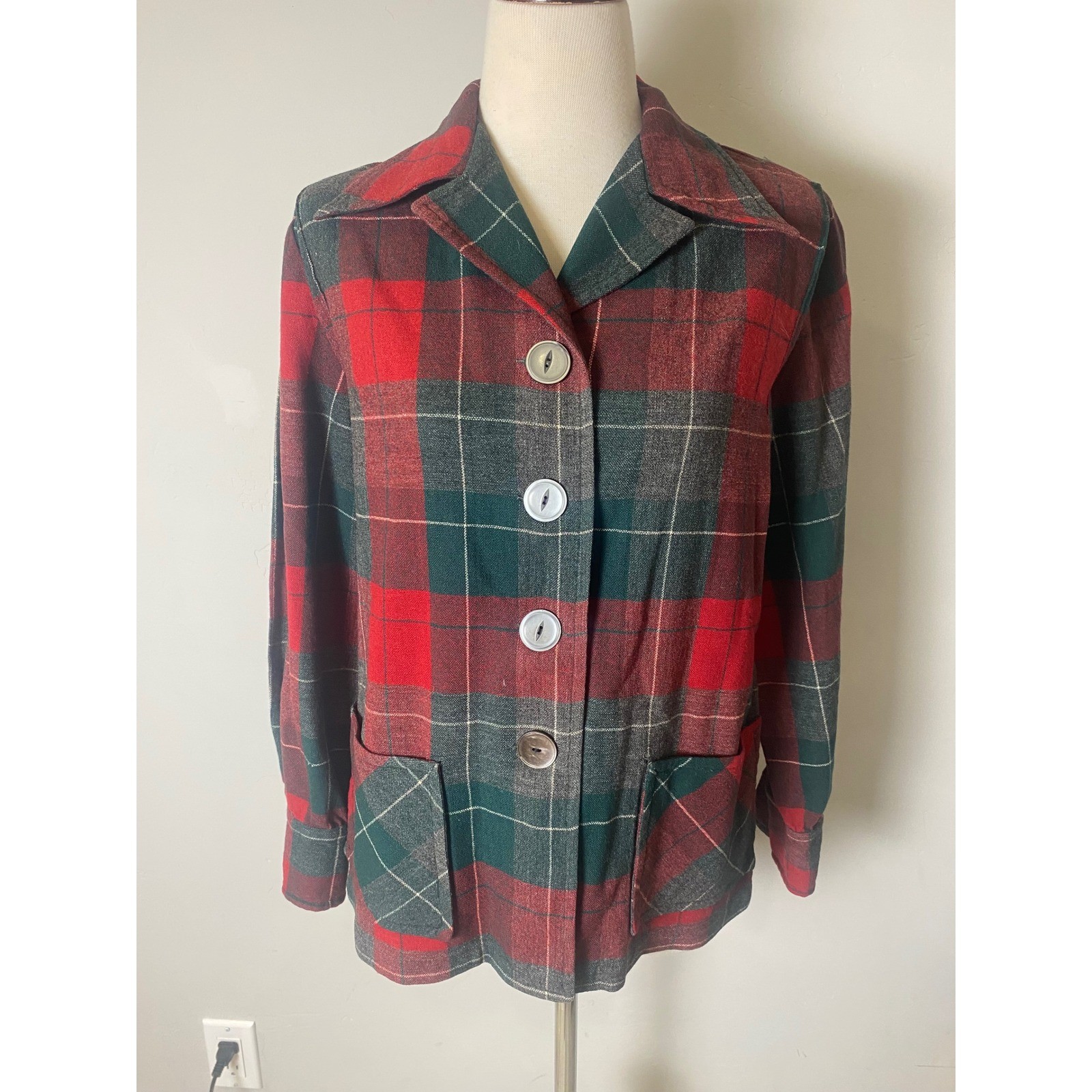 Vintage Pendleton 40&rsquo;s/50&rsquo;s 49ers Wool Plaid Shirt Jacket Red Green Womens