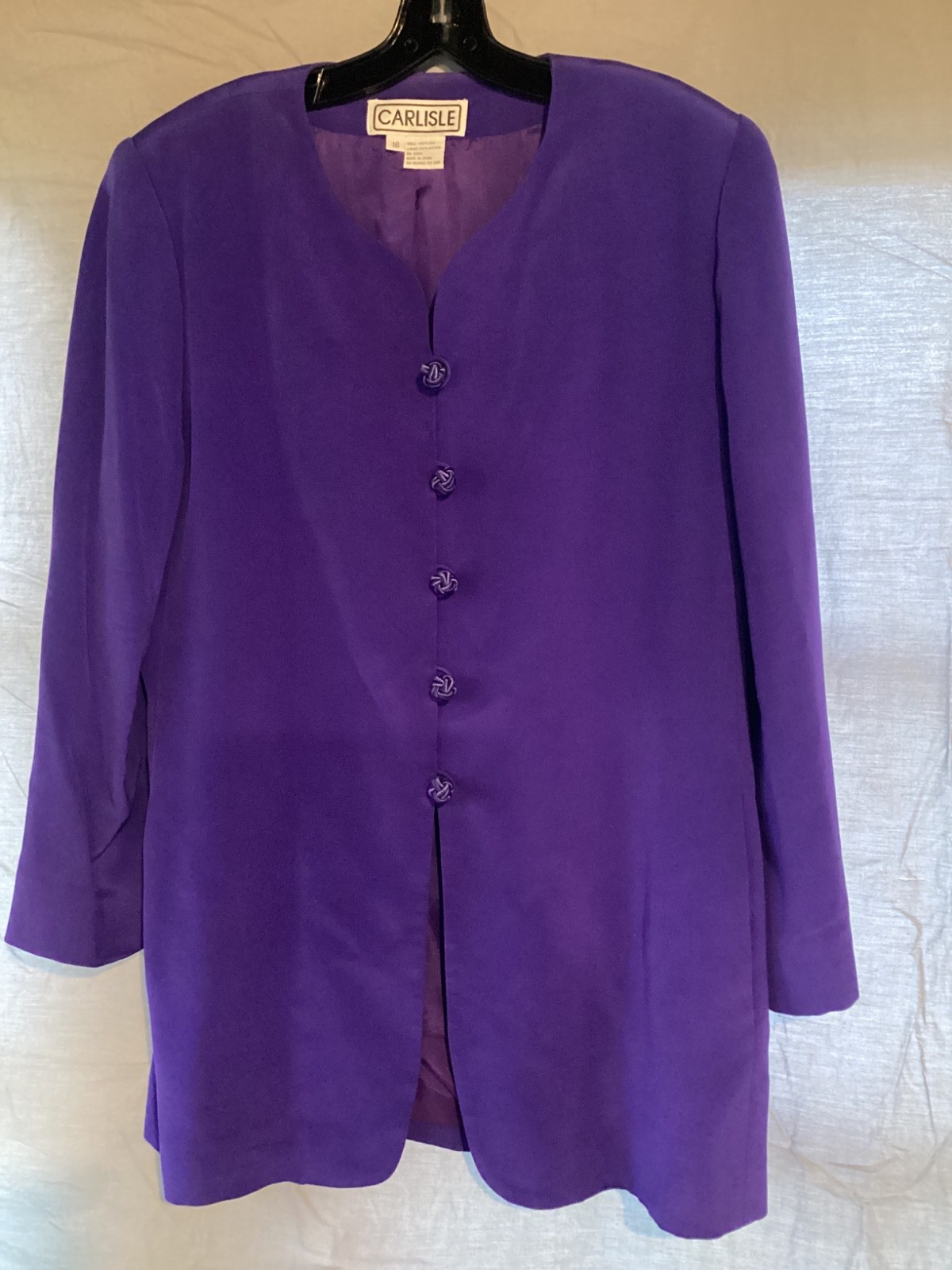 Vintage Carlisle Jacket Purple 100% Silk Shoulder Pads Size 16