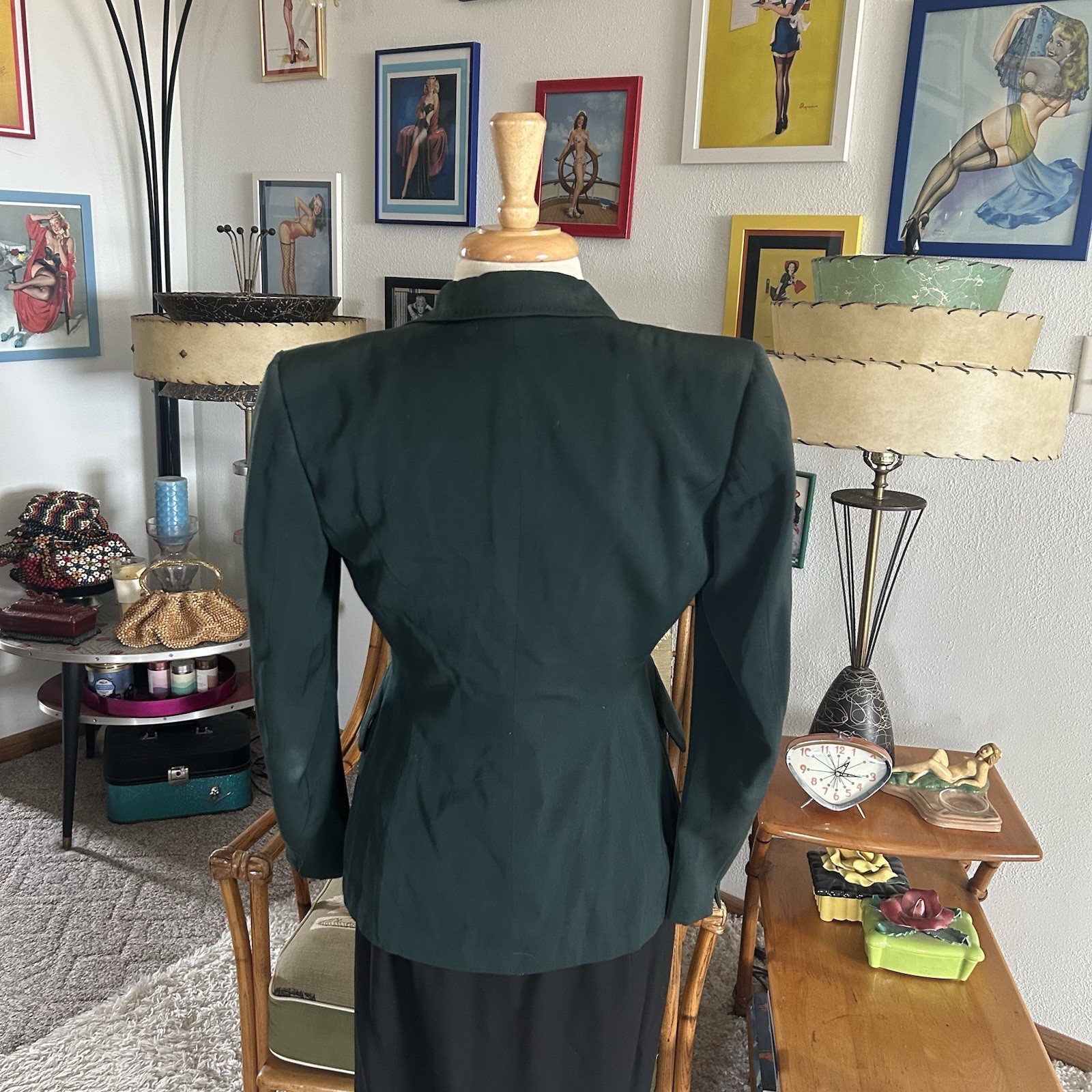 Vintage 1940s Jacket | Blazer | Dark Green | S | Suit Coat | 40s | Flaws