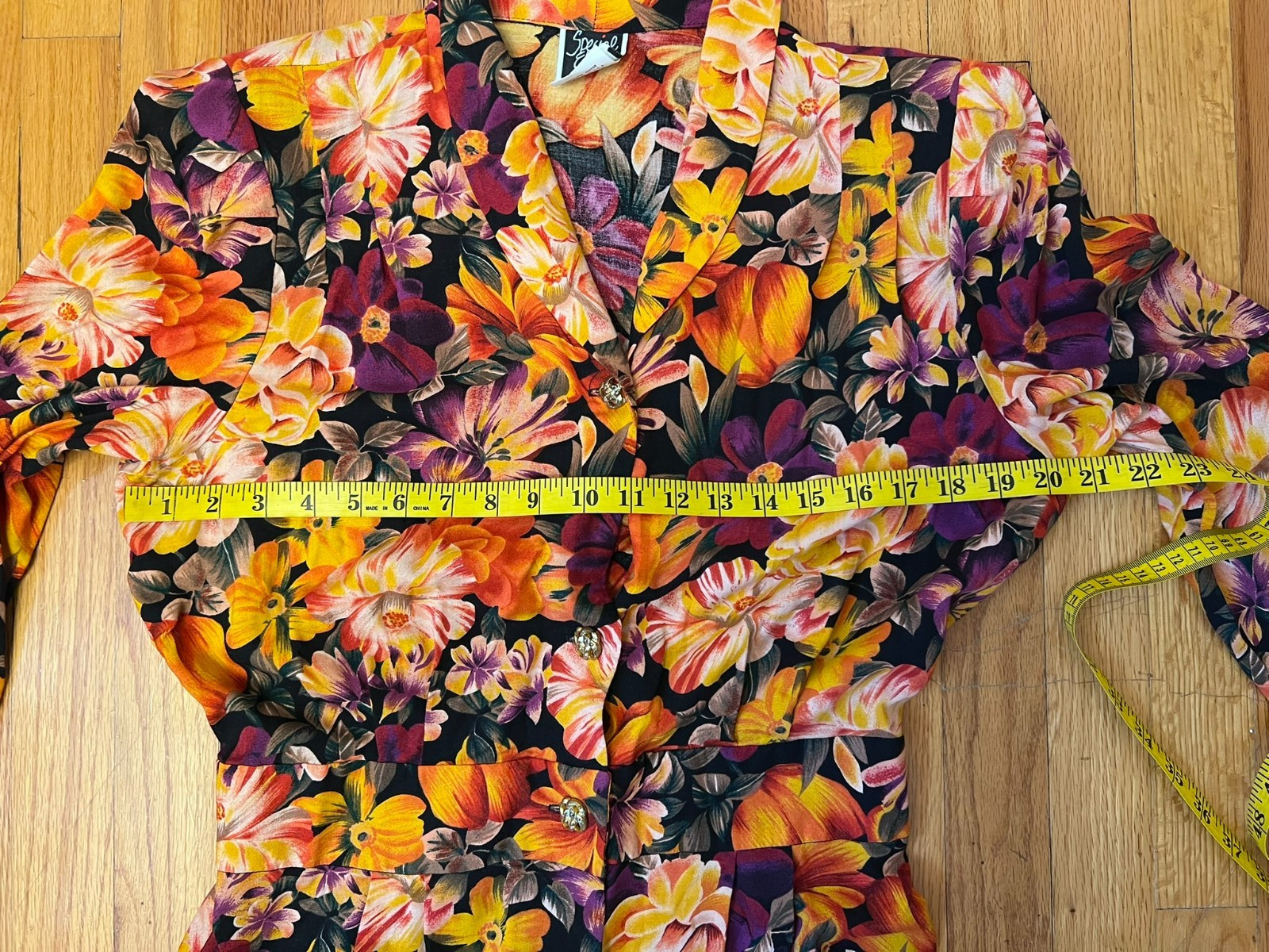 Vintage Special Effects Orange Floral Long Sleeve Dress Size 10, fits M or 6-8