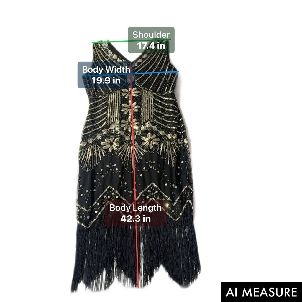 1920s Flapper Style Sequin Fringe Dress Black Gold Size XXL