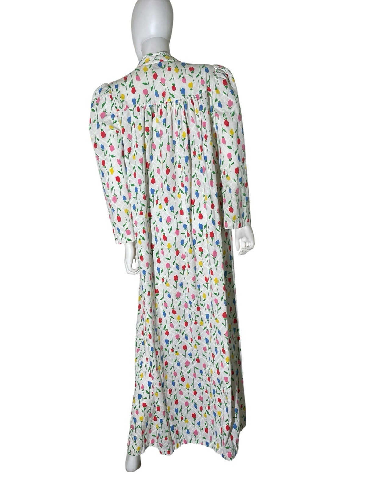 VTG 70s David Brown Saks Fifth Avenue White Floral 1/4 Zip House lounge Dress