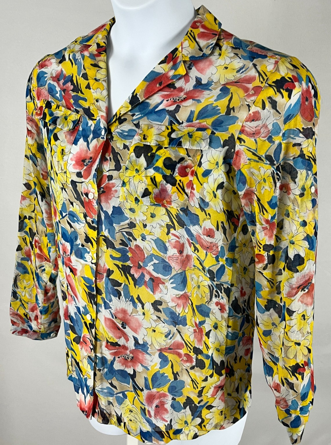 Vintage 80s Watercolor Floral Shirt Womens 12 M Ship’n Shore Lightweight Button