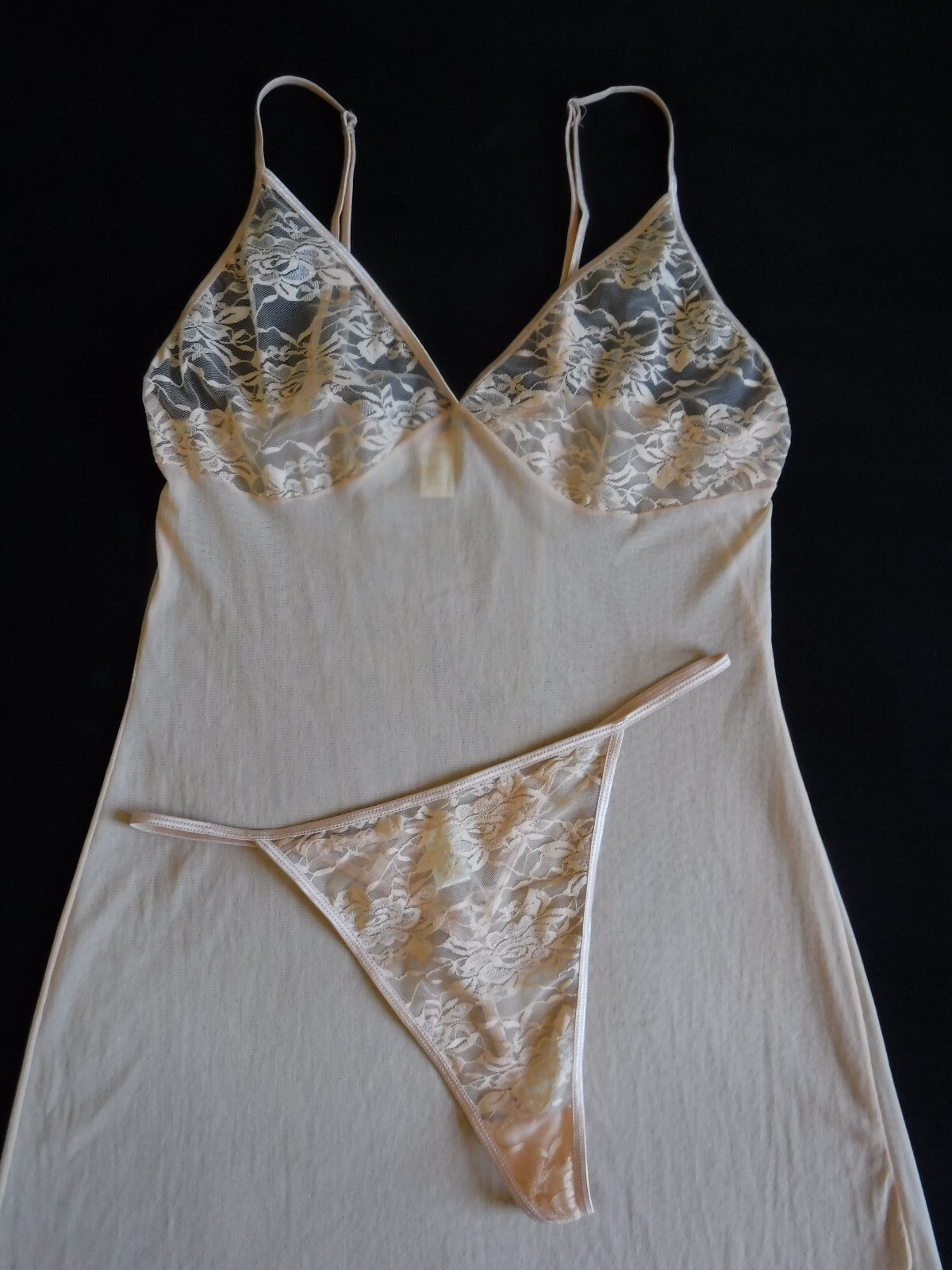 Jolie Intimates New Light Peach Sheer Mesh/Lace Chemise Babydoll & G-Strings 2X