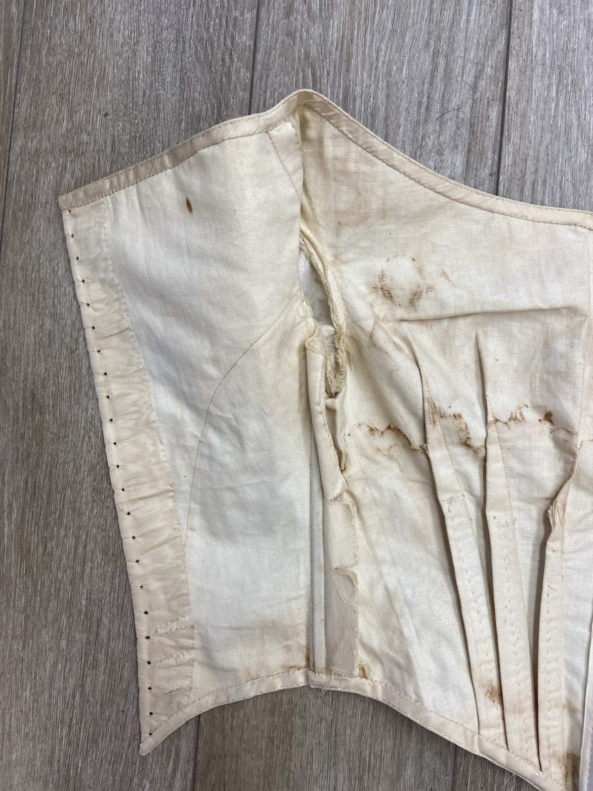 Antique Victorian Ivory Colored Silk Moire Lace Up Back Pointed Bodice AS IS