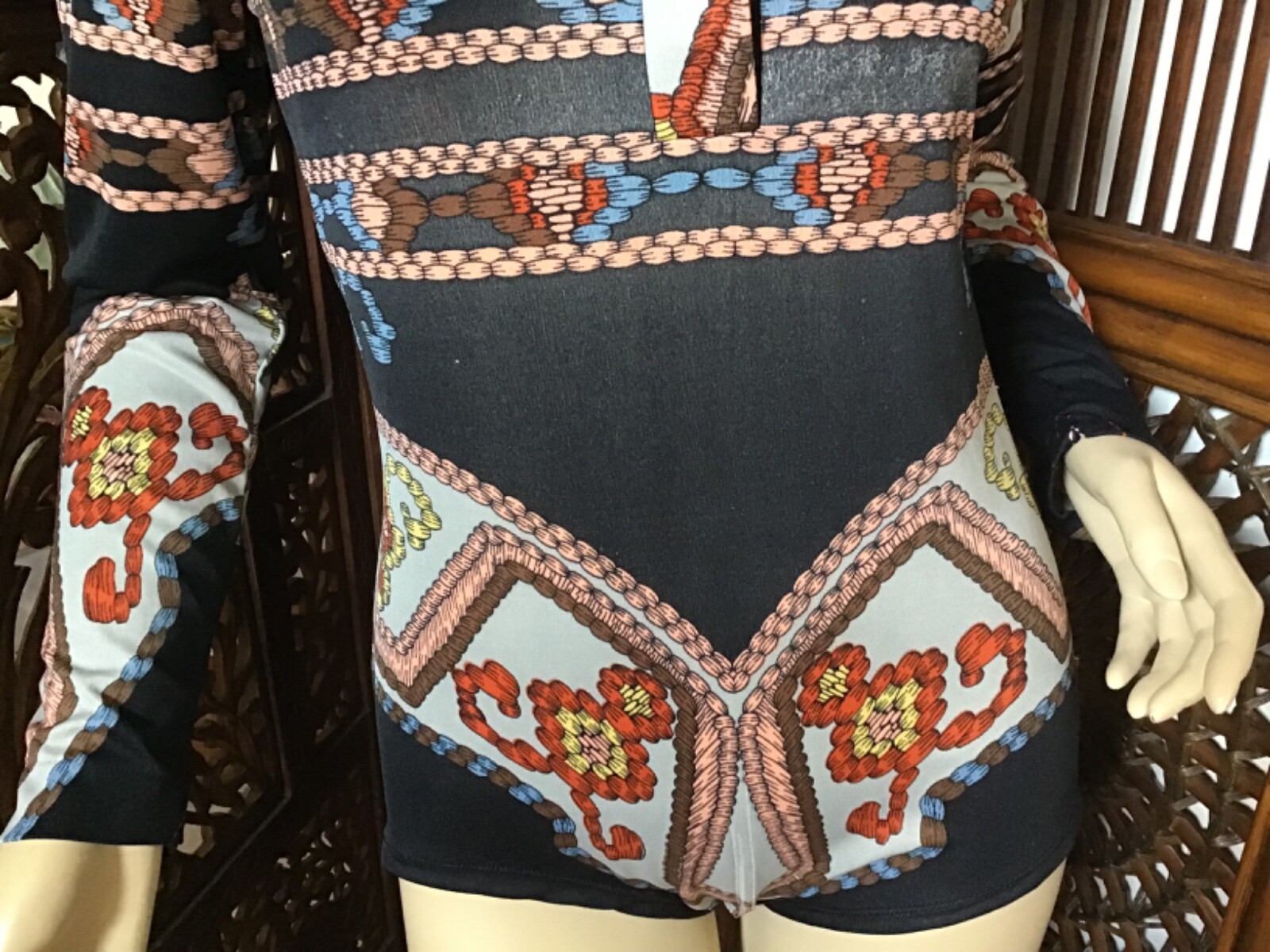 Vintage 1970s Mod Bodysuit Versace Style Print