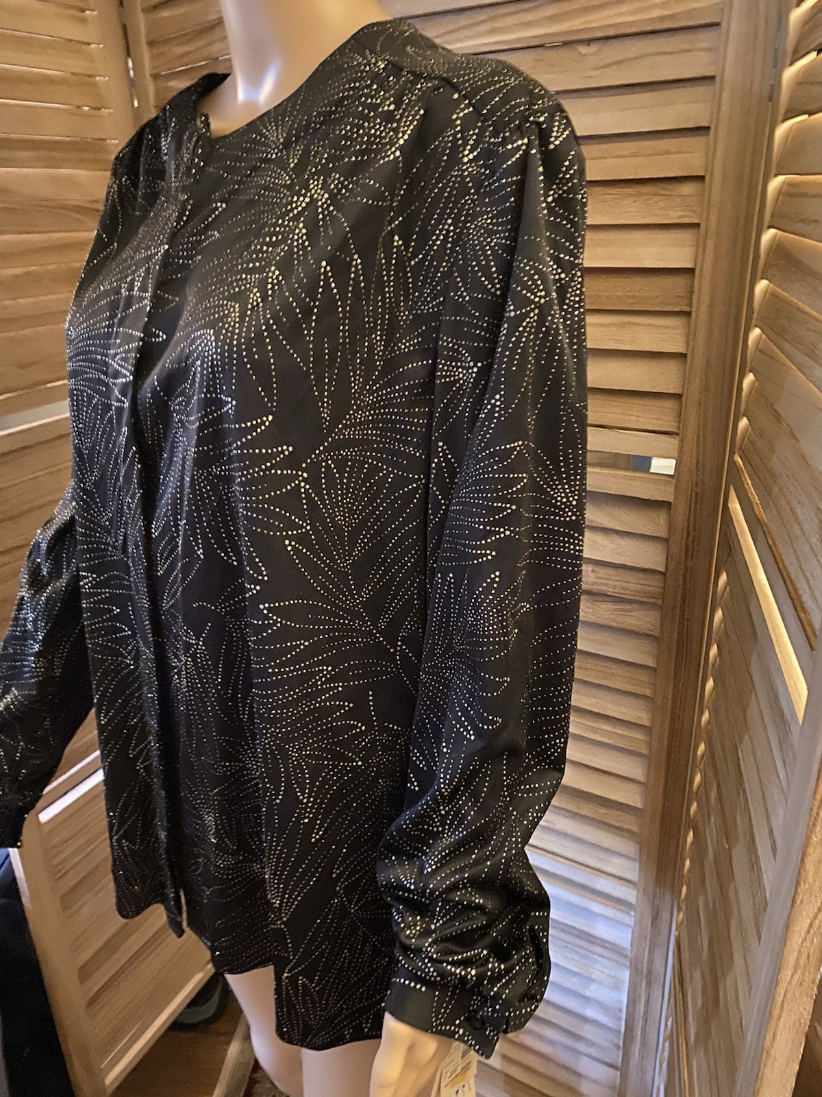 Style Trix Women&rsquo;s Plus Size 42 Button Up Blouse Black & Silver VINTAGE NWT