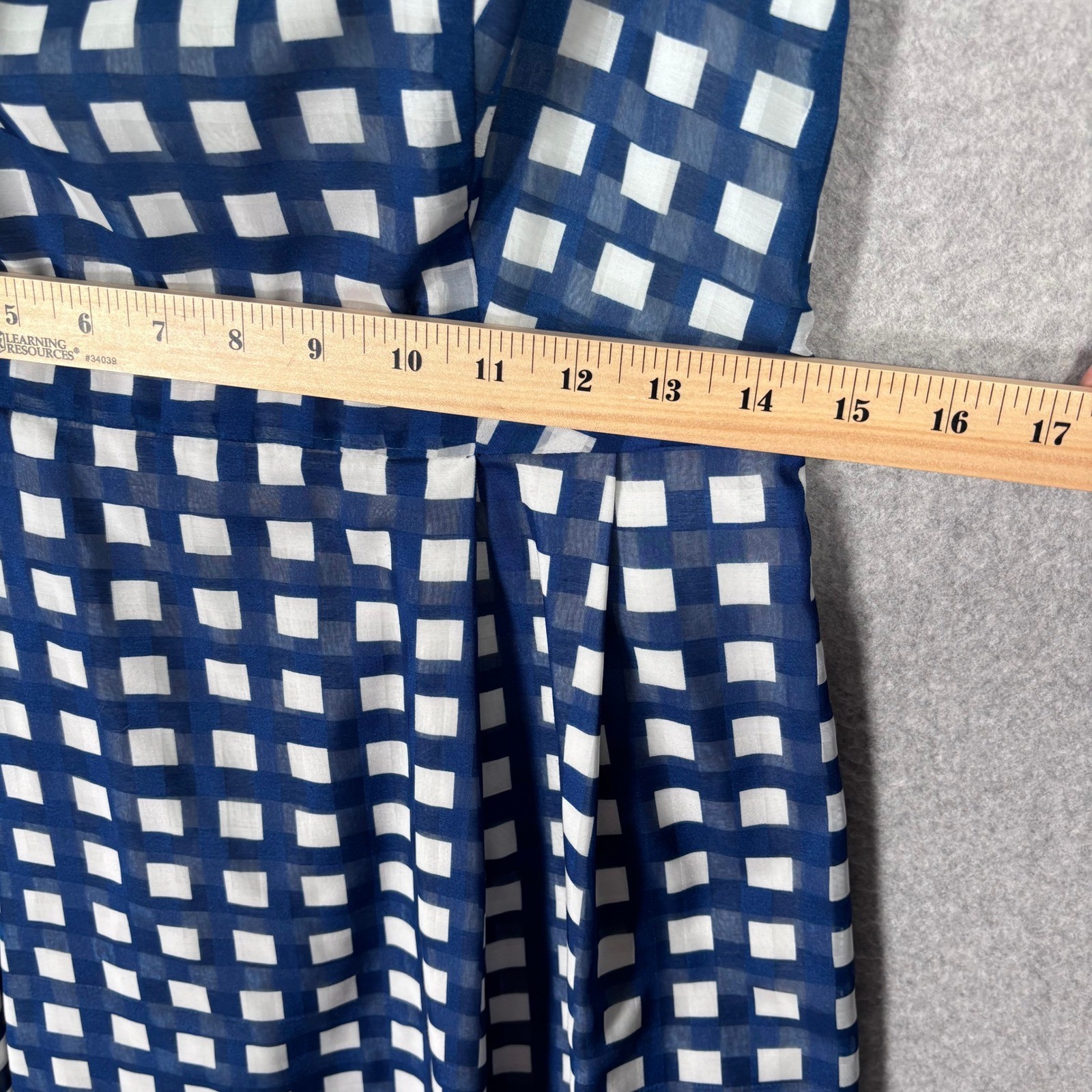 Anne Klein Gingham Pleated Dress Size 6 Blue White Country Retro Mod Cottage