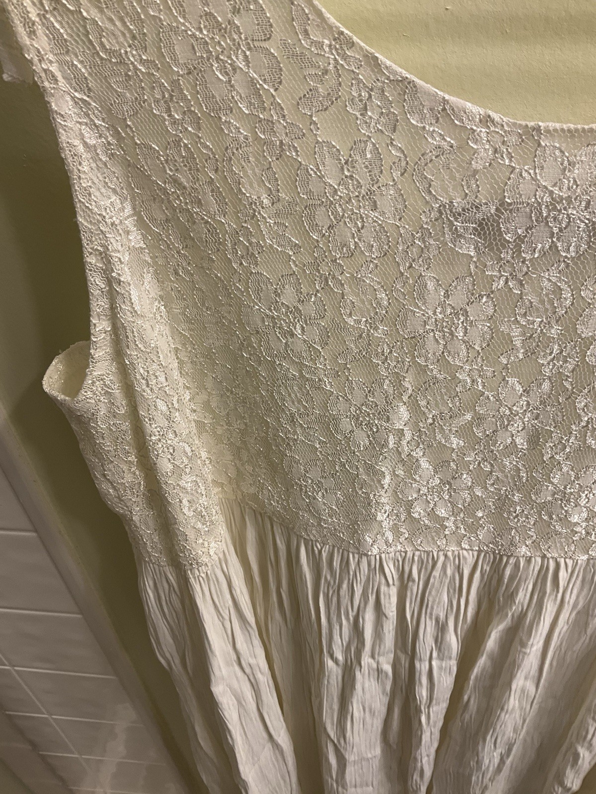 Vintage SL fashions ivory sleeveless maxi dress 12 lace floral bodice whimsy
