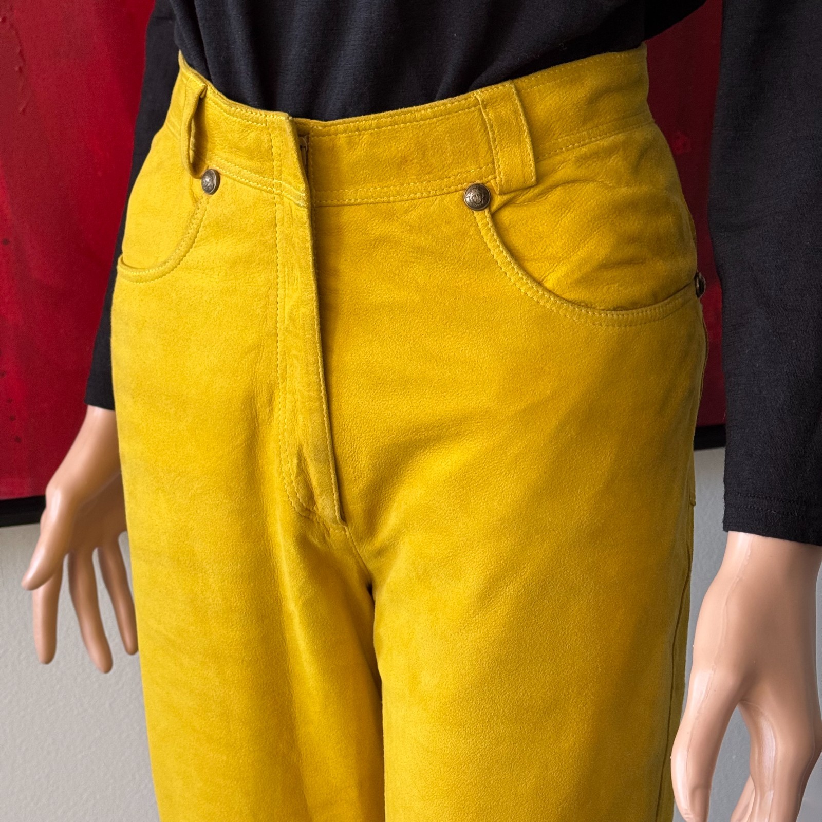 GIANNI VERSACE mustard yellow suede pants size 38/XS from F/W 1994/95