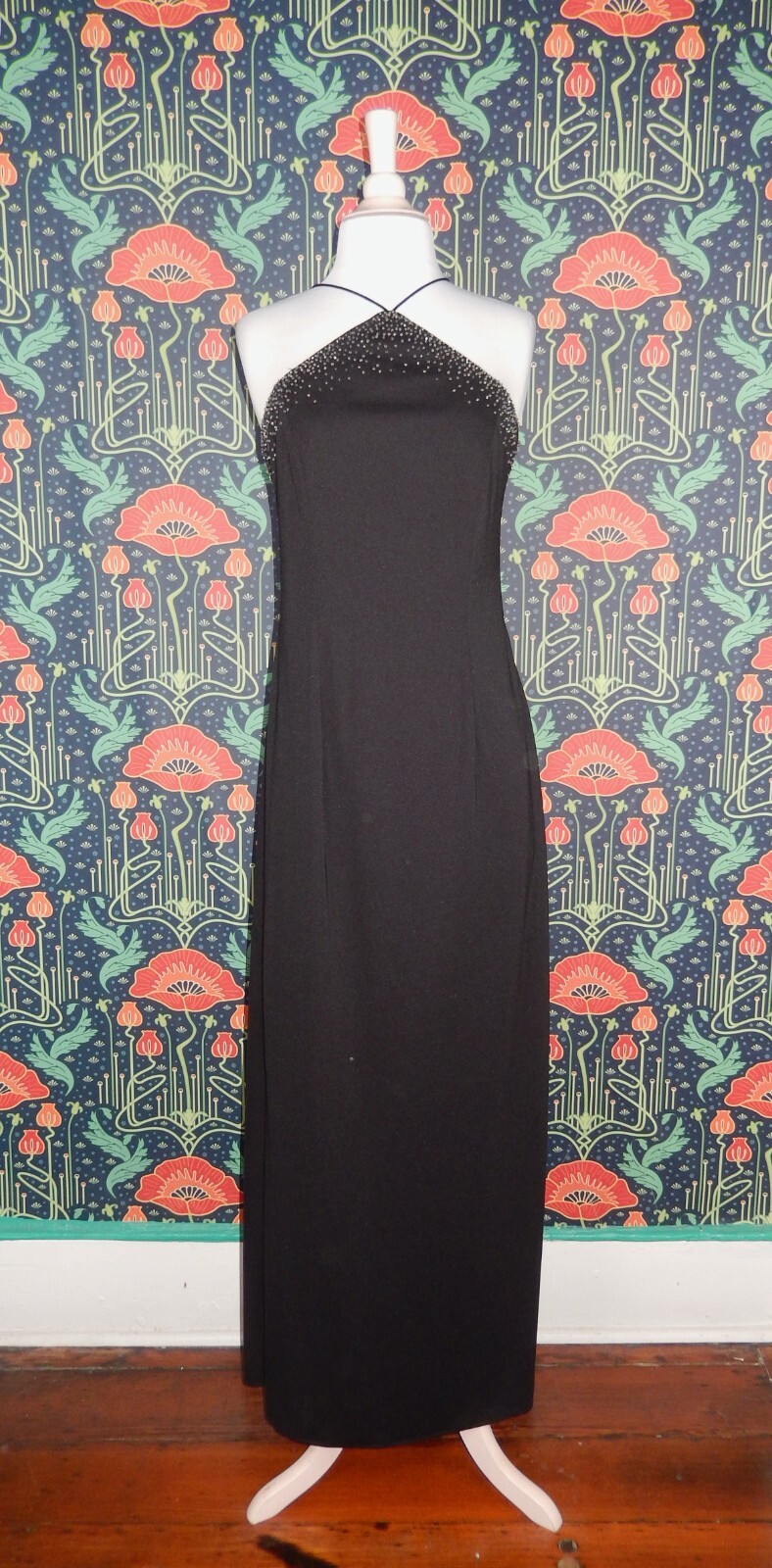 Vintage 90&rsquo;s Y2K Prom Halter Dress Black Beaded Back Tulle Corset Back