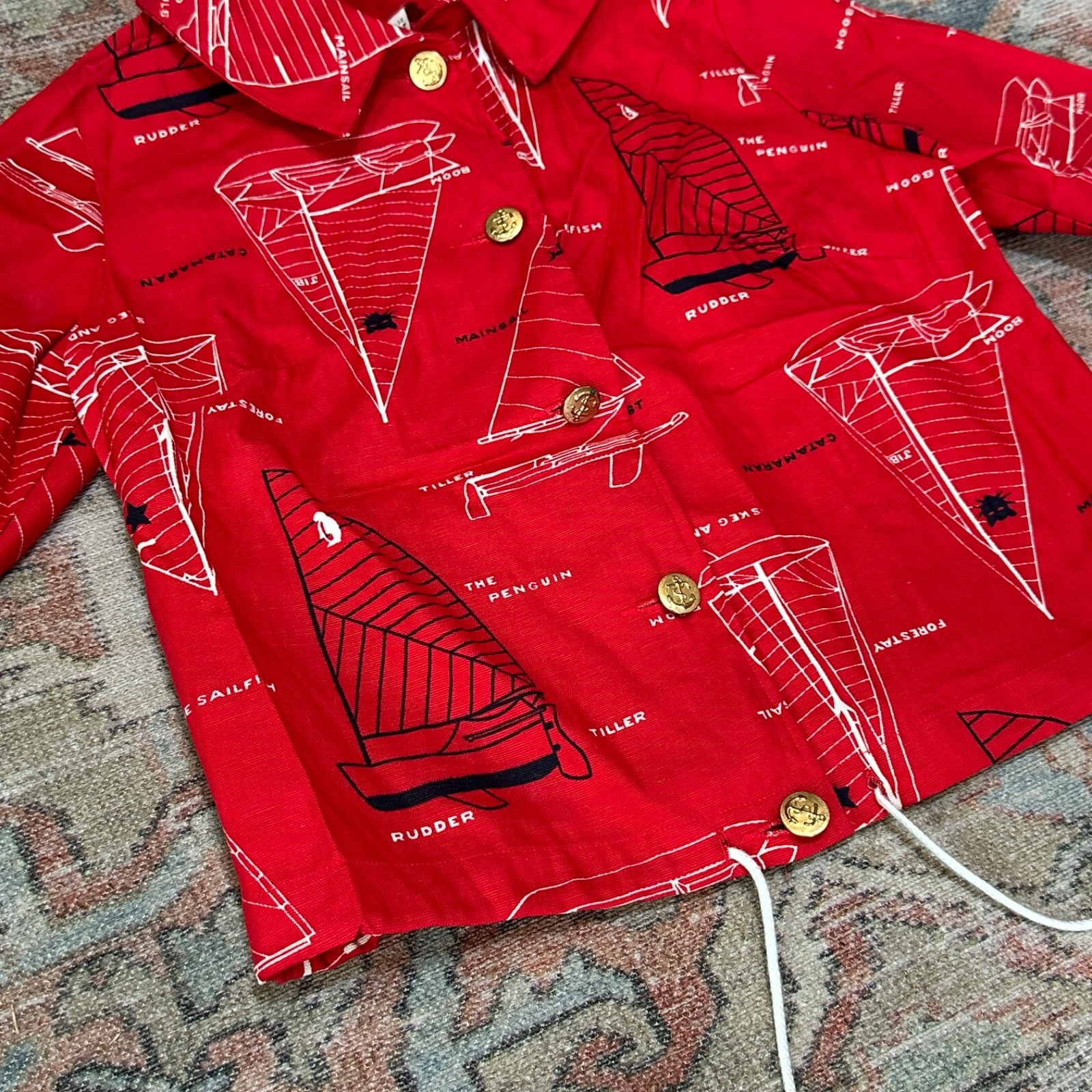 Vintage 1960’s Red Nautical Sailor Jacket Boat Print Size 12- Jeanie by Bluebell