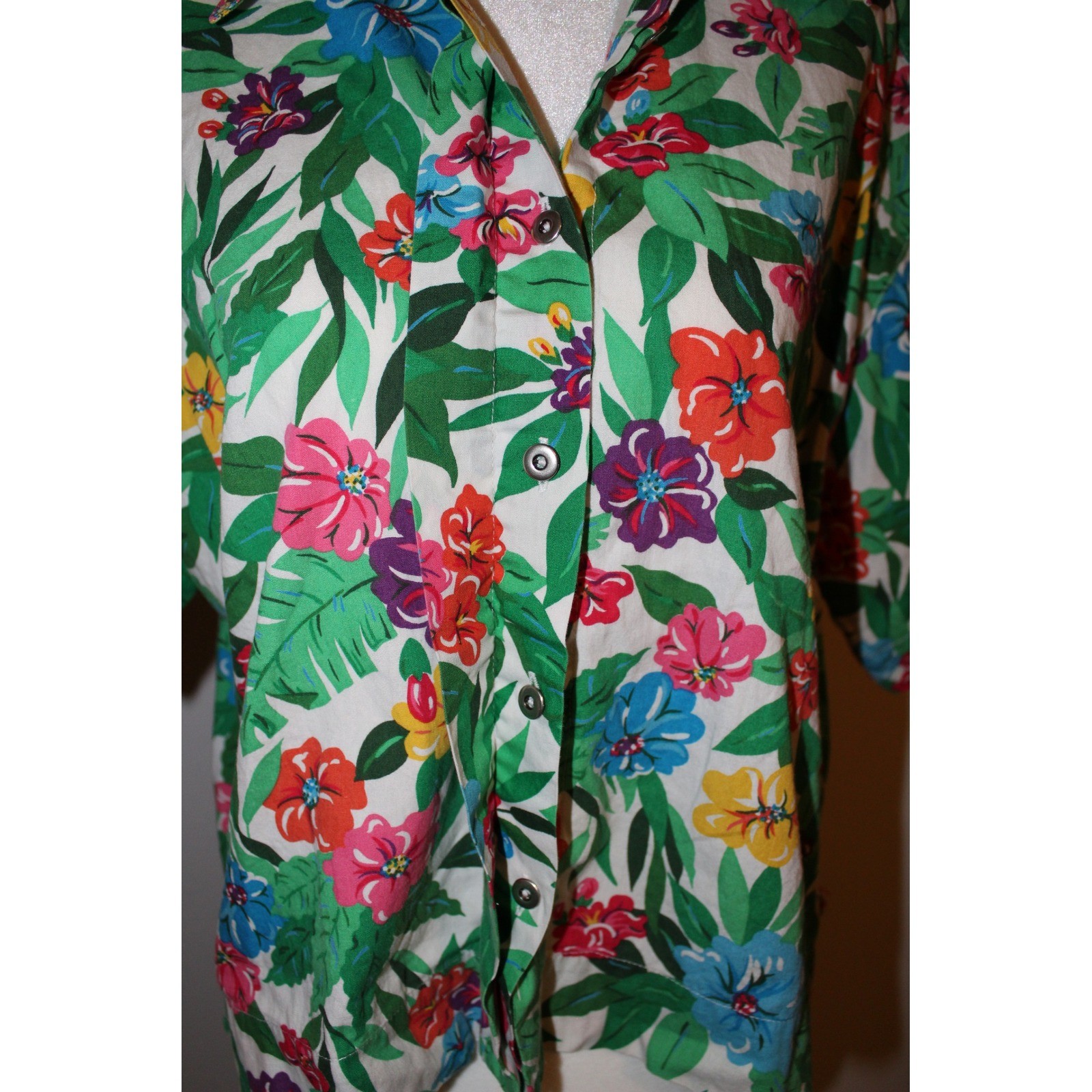 VTG Liz Sport Tropical Floral Cotton Button Down Shirt Women&rsquo;s Size Large
