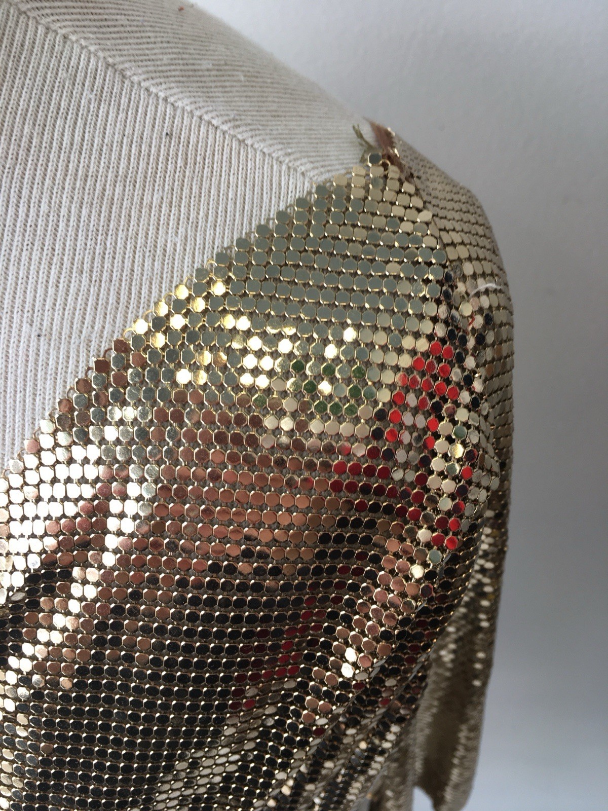 Whiting Davis Vintage Liquid Gold Mesh Chain Mail Draped Front Top 70s Disco S/M
