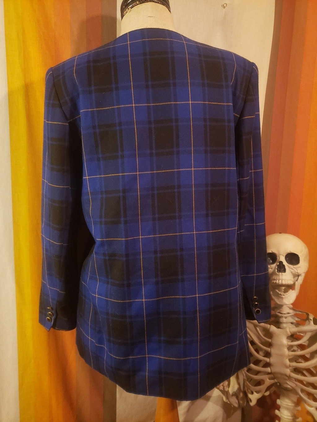 Vintage 80s 90s Sasson Blue Black Yellow Plaid Blazer Jacket M