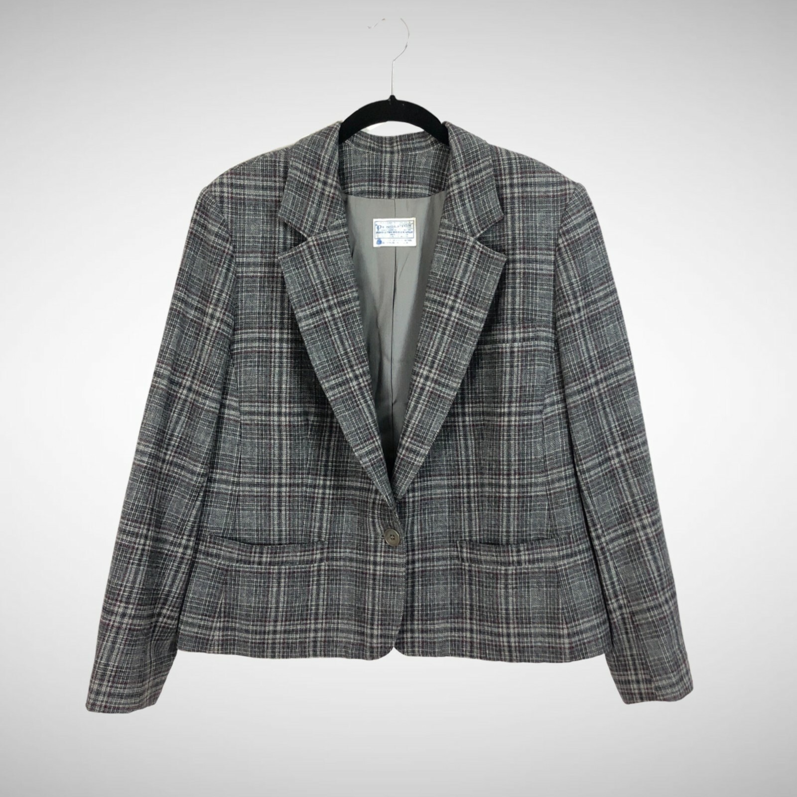 Vintage Womens M/L Pendleton Blazer, Gray and Red Glen Plaid, 1970s 1980s