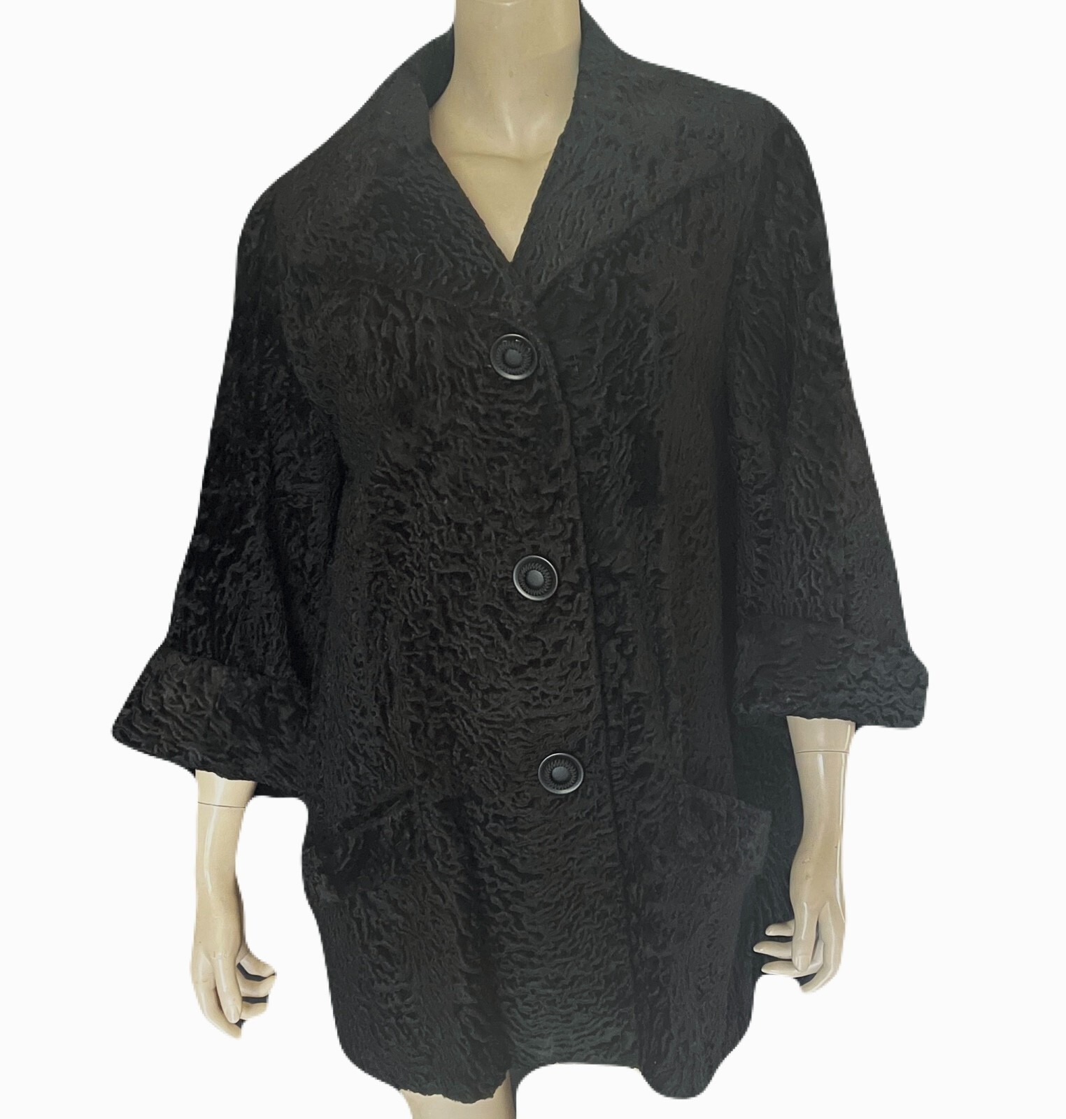 Excellent Inky Black Sheared Persian Lamb Stroller Length Coat, Benioff&rsquo;s , S-M