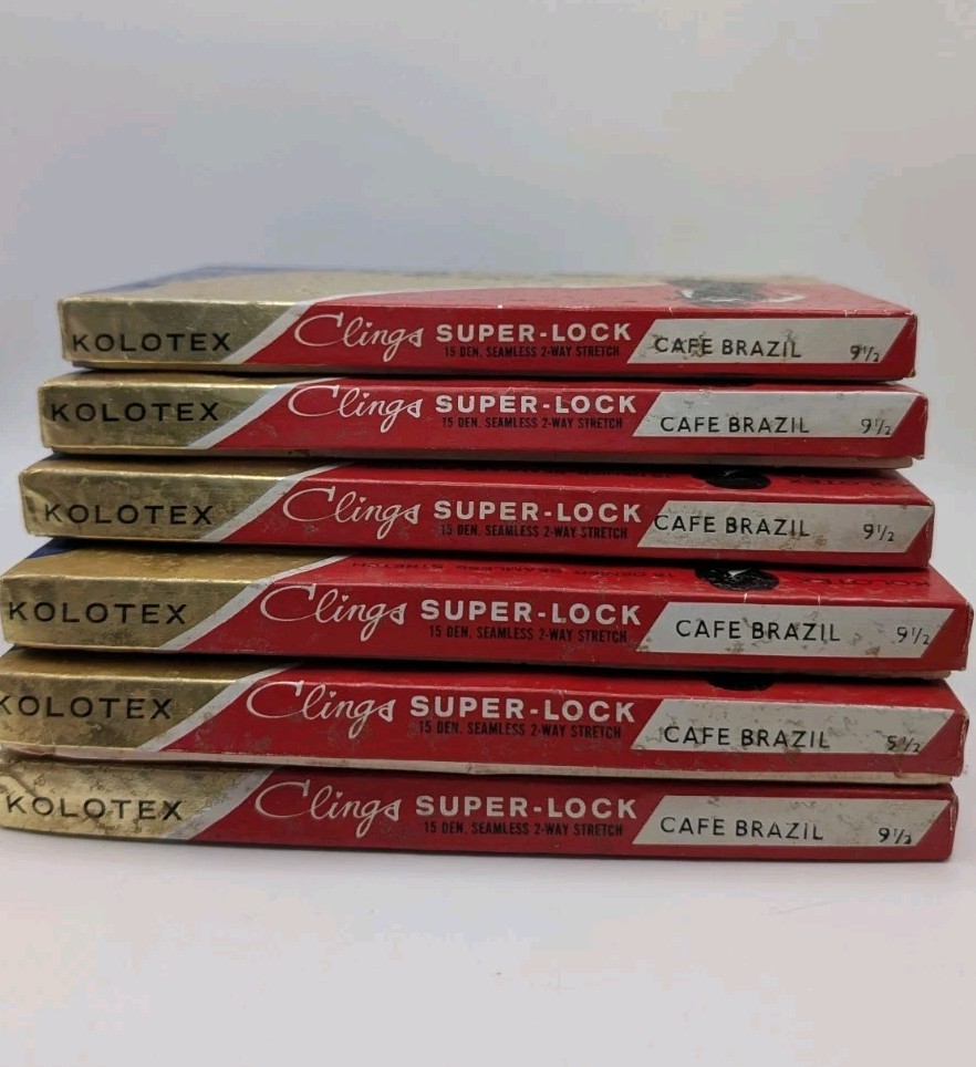 6× Kolotex Clings Super-Lock Tights NOS 15 Denier Café Brazil Vintage Lot