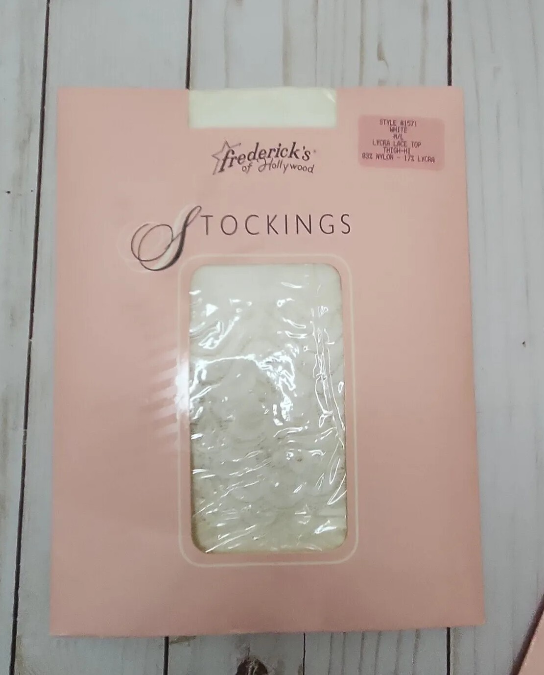 VTG Frederick’s of Hollywood Thigh Hi Stockings White Lace Size Medium Tall M/L