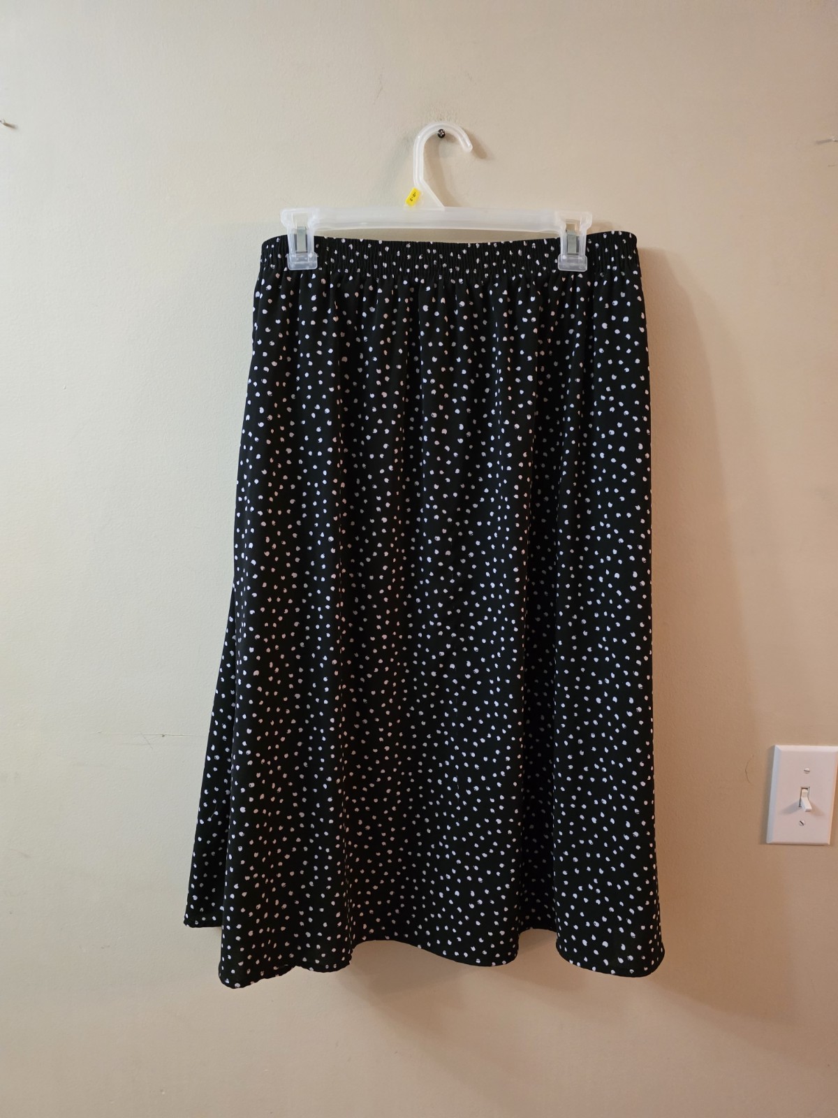 VTG BON WORTH USA MADE PL POLKA DOT CIRCLES SECRETARY SKIRT PETITE LARGE BLACK
