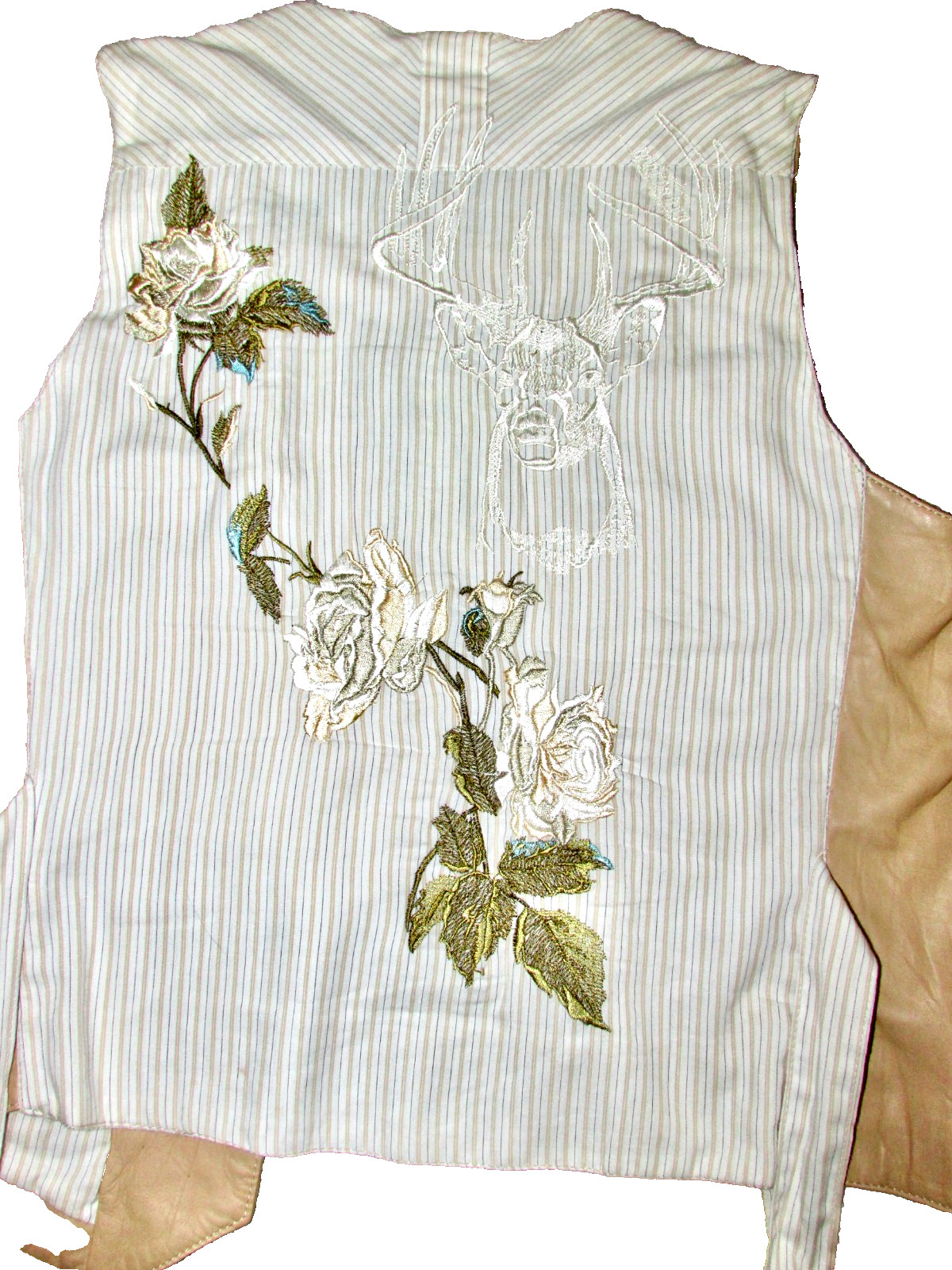 VTG Y2K Johnny Was 3 J Workshop Leather Embroidered tie back Vest M VERY RARE