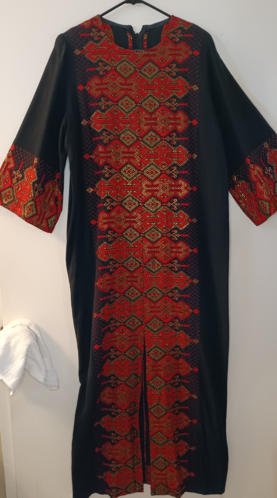 Caftan Kaftan Dress 1980&rsquo;s Gold Red Black Women Boho Ethnic Embroidery L/XL