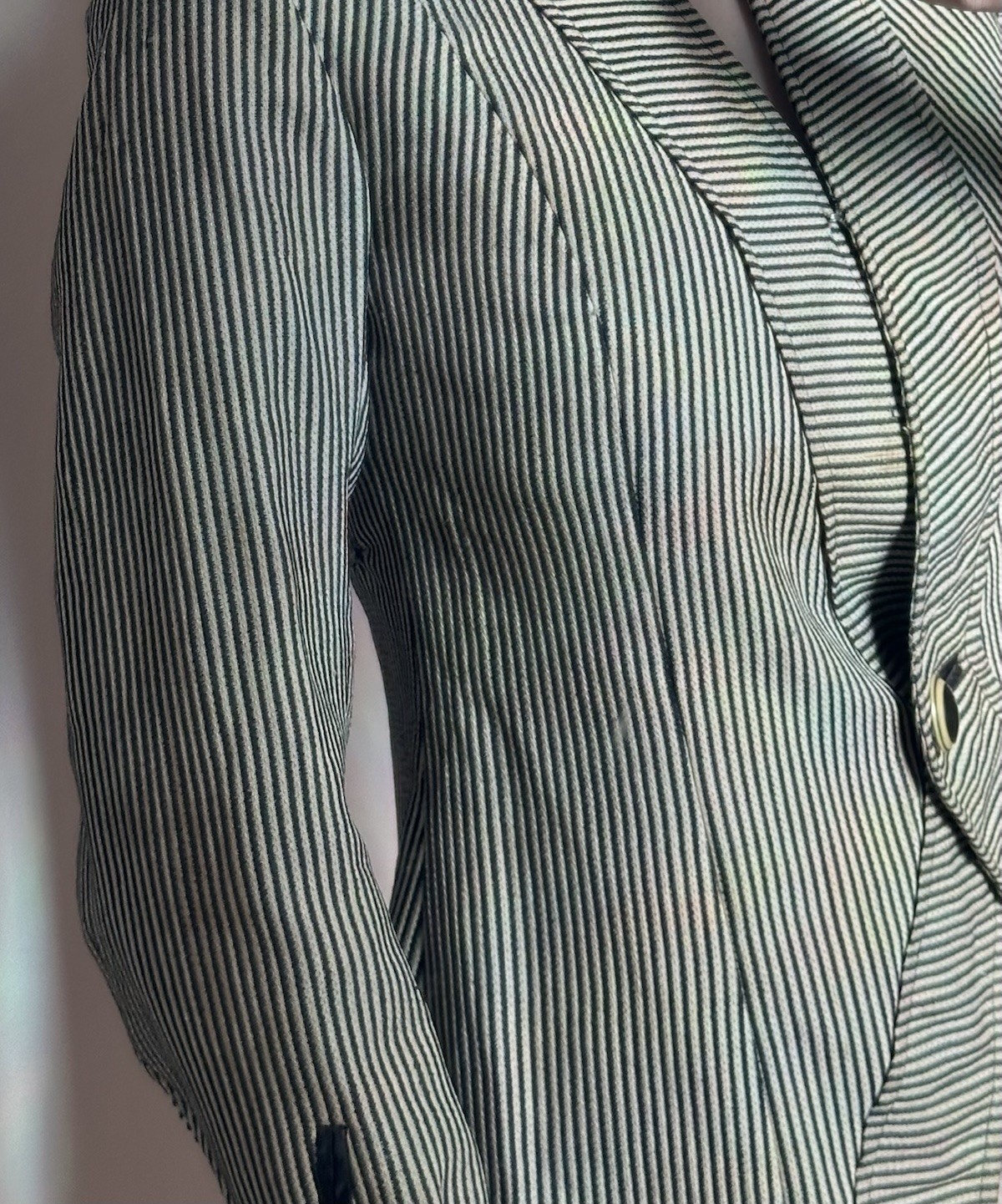 1910s Teens Edwardian Striped Wool Suit Jacket Celluloid Eye Buttons as is