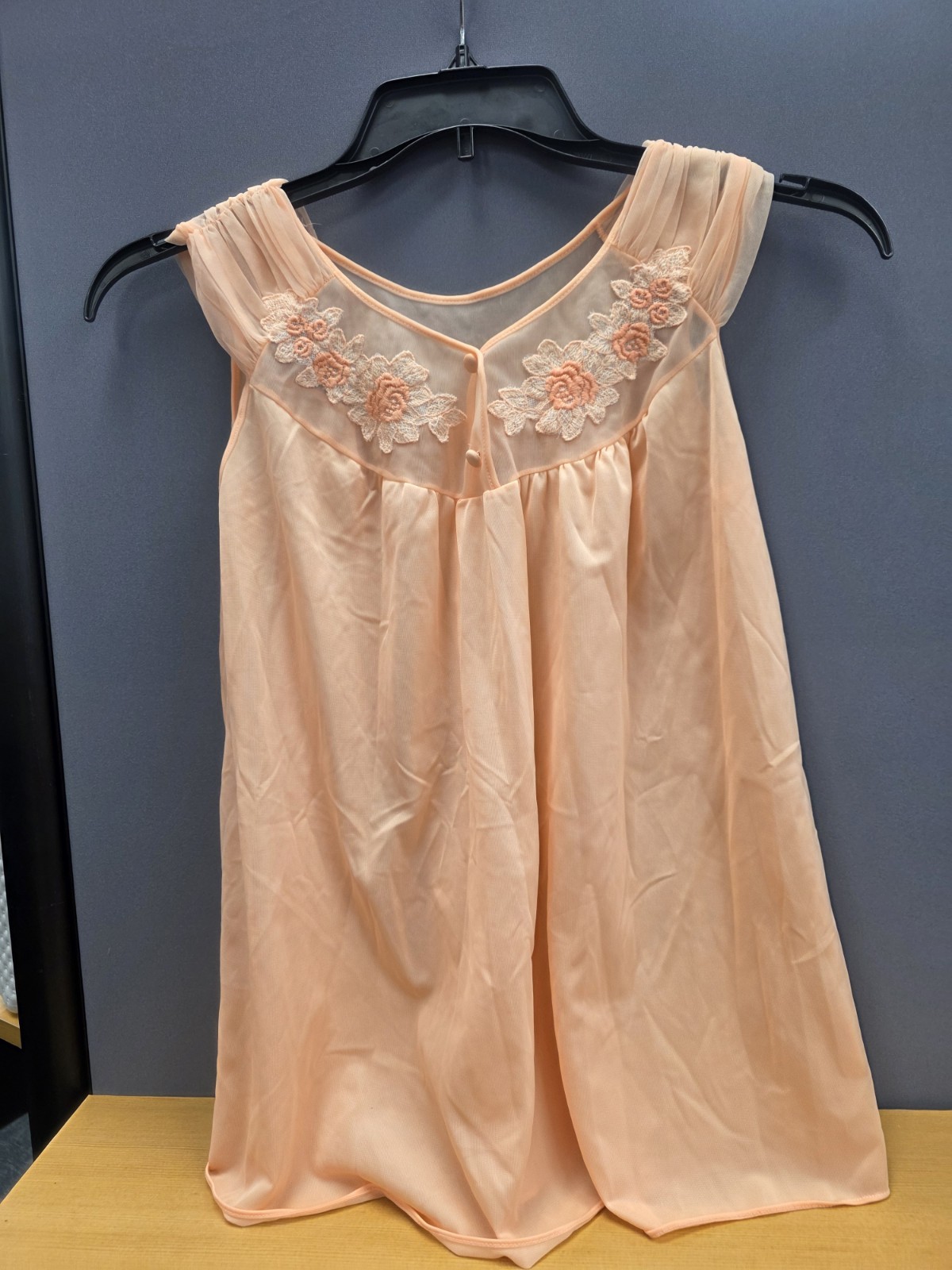 Vtg Babydoll Peignoir Set Peach Pandora Lingerie Robe Chiffon Sheer 100% Nylon