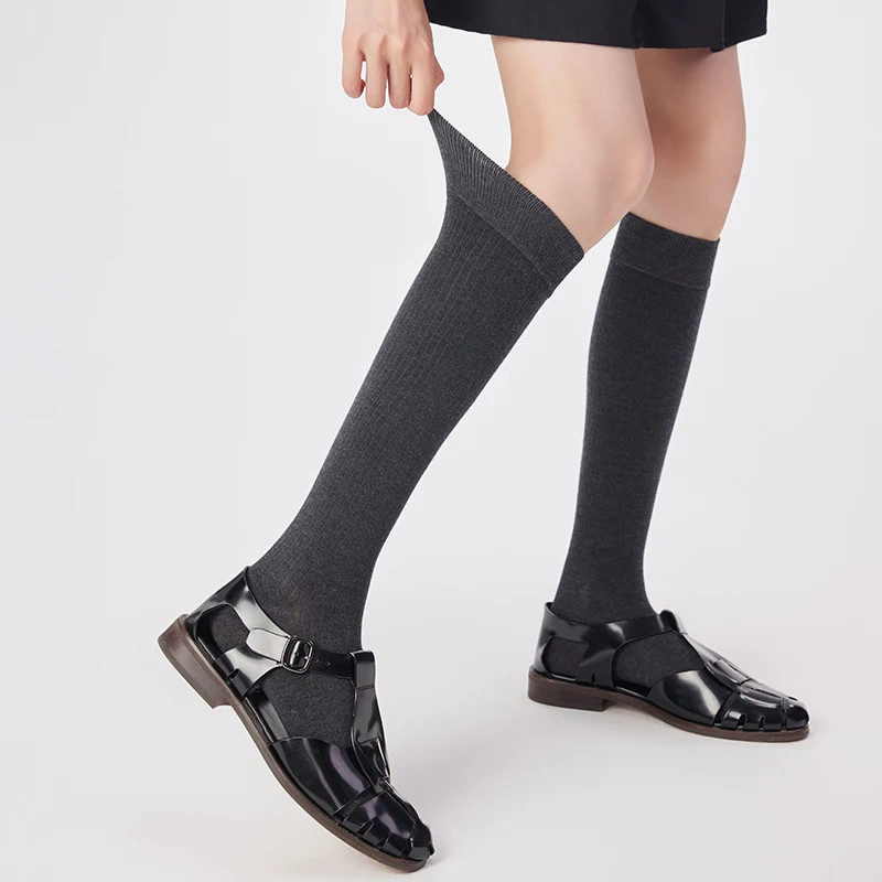 Women Knee Calf Mid Length Socks Lightweight and Warm Cold Proof Fine Wool Strip