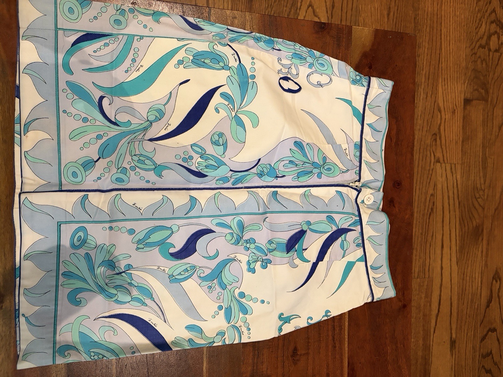 Emilio Pucci Porto Azzurro Skirt Blue White Print Italy Cotton Size 4 Vintage.