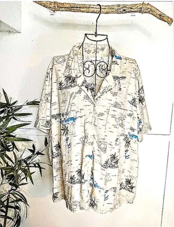 Vintage Fashion Bug Hawaiian Tropical Button-Down Shirt Palm Trees Resort XL