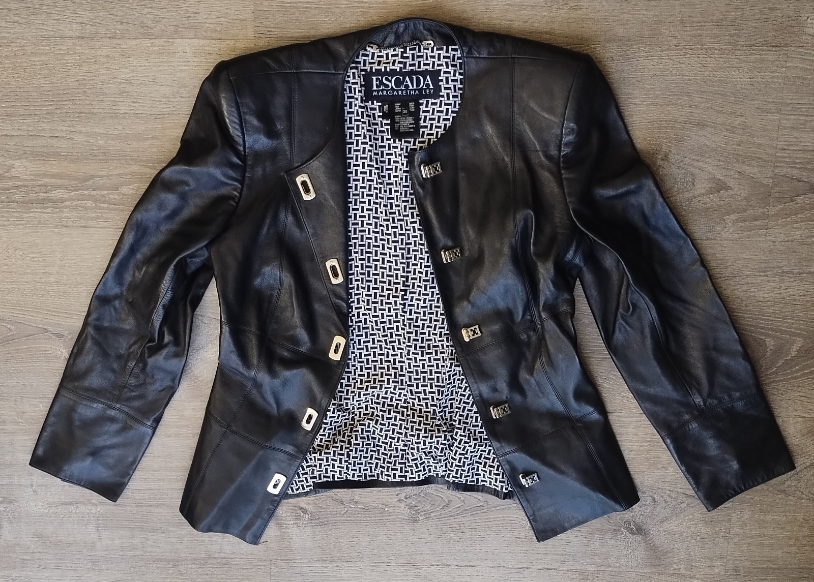Vintage ESCADA Margaretha Ley Women&rsquo;s SOFT Black Leather Silk Jacket 38 Spain