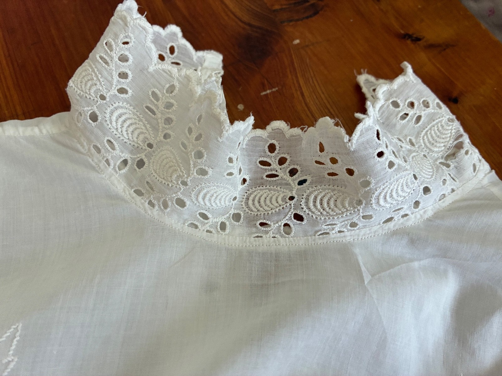 Antique Edwardian White Cotton Waist Blouse Embroidery Eyelet High Neck