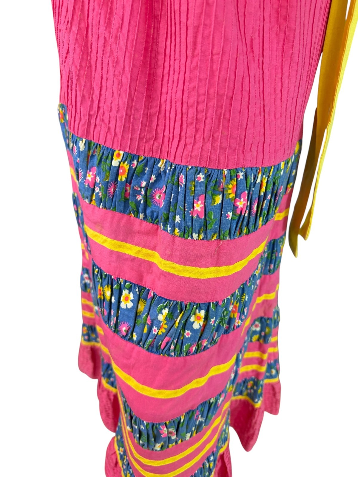 Georgia Charuhas Vintage 1970&rsquo;s Folkloric Mexican Skirt Pink & Blue Floral Sz 10
