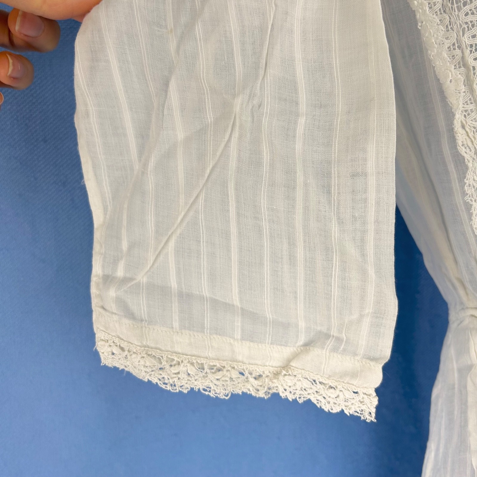 Antique Early 20th Century Sheer White Cotton Tea Gown Pintuck Pleats, Lace