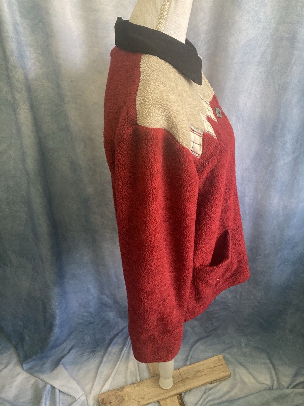 Vtg 1990s Teddi Red Argyle Fleece Jacket Women’s Small Button Up Cardigan GUC