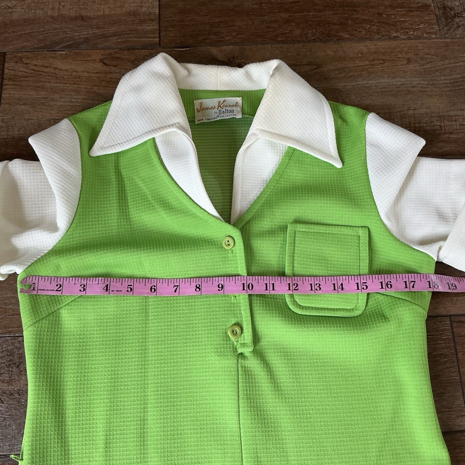 70s VINTAGE James Kenrob Dalton Lime Plaid 3-Pc Top Vest Pants Set Size S #28D8