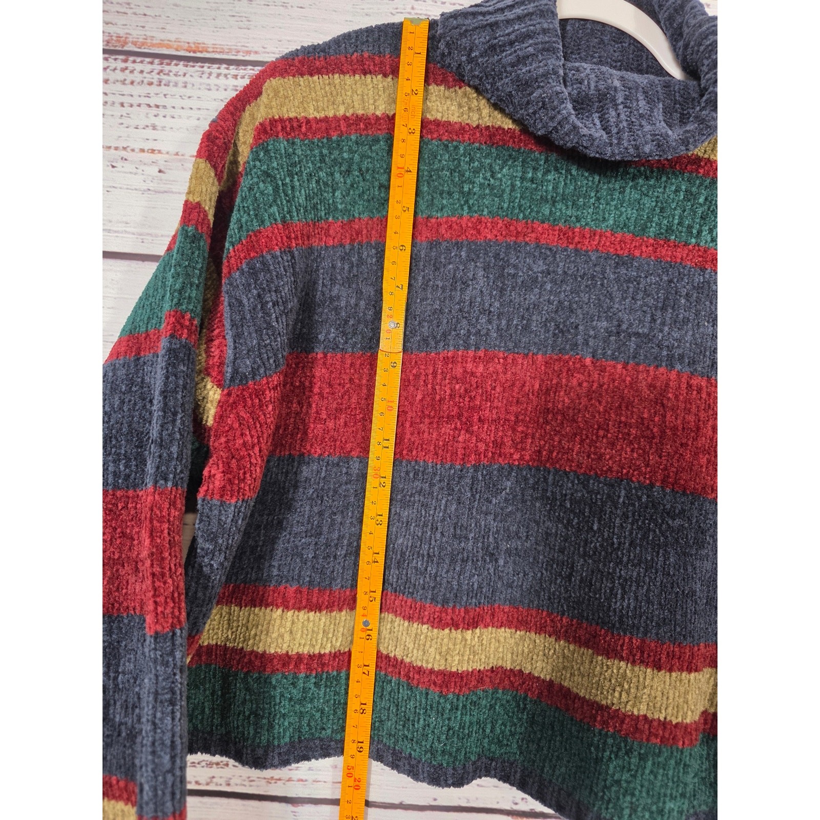 VTG 90s Reference Point Chenille Cropped Sweater Striped Boxy Mock Neck Retro L