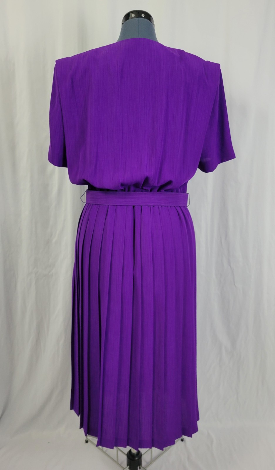 Vintage Leslie Fay Purple Blouson Dress w Pleated Skirt & Matching Belt Size 16