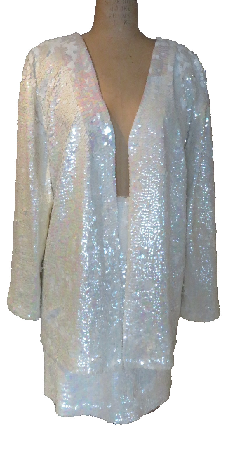 Ensemble Jacket-L Skirt-M White iridescent Sequined Entirely Brazil New Vtg