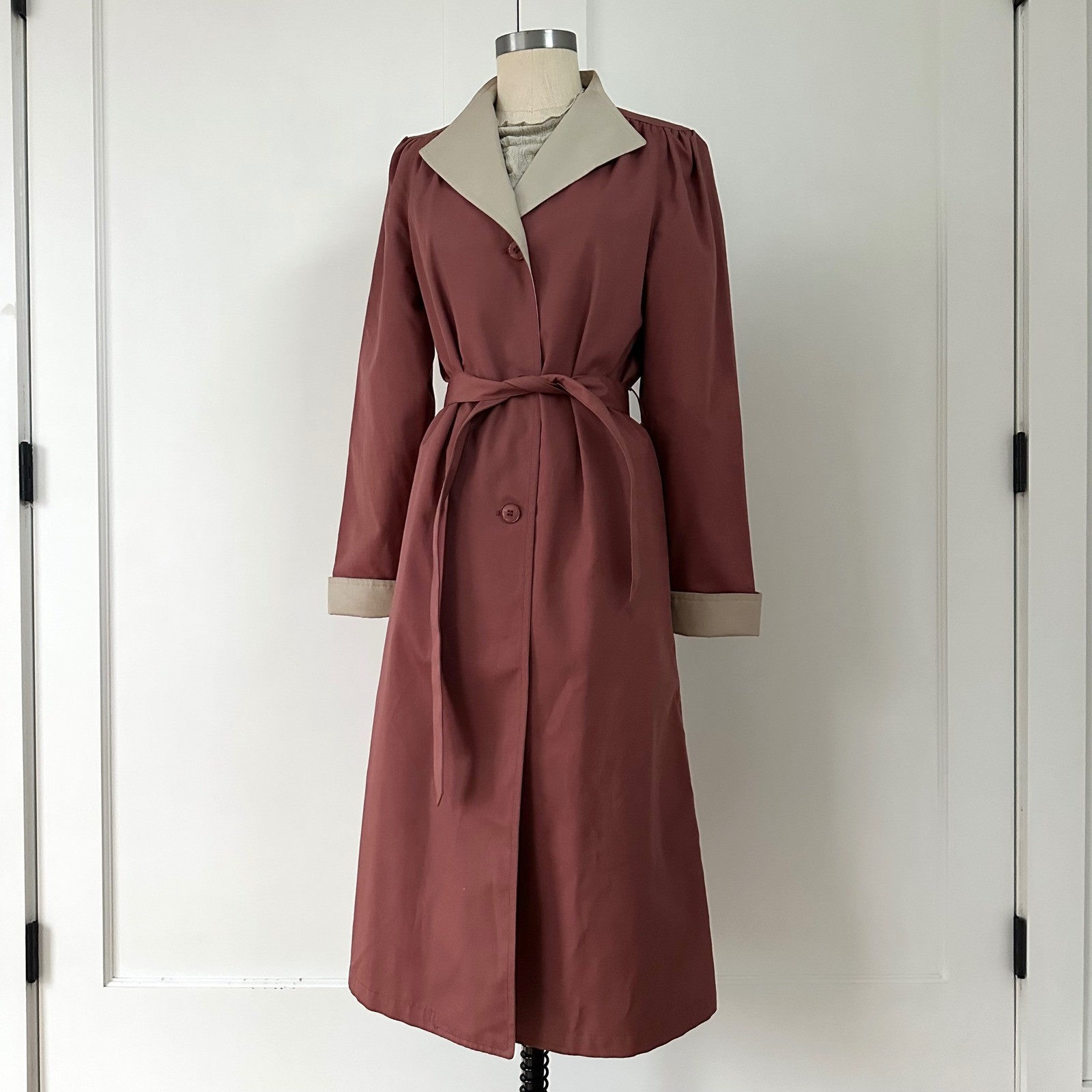 Vintage Misty Harbor Trench Coat Terracotta Tan Belted Rain Jacket XS Small