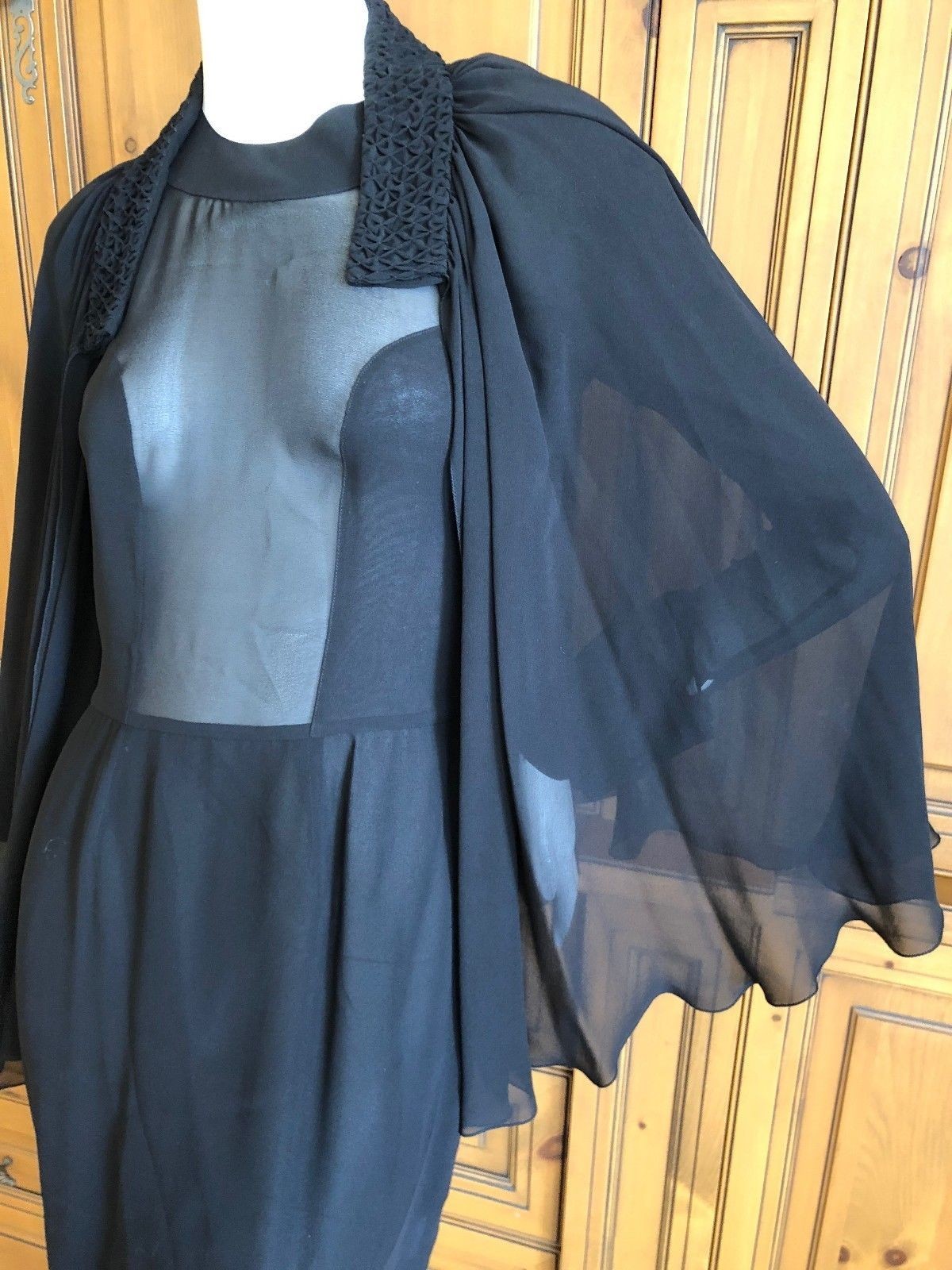 TO DIE FOR Christian Lacroix Lux Sheer Black Silk Cocktail Dress with Cape