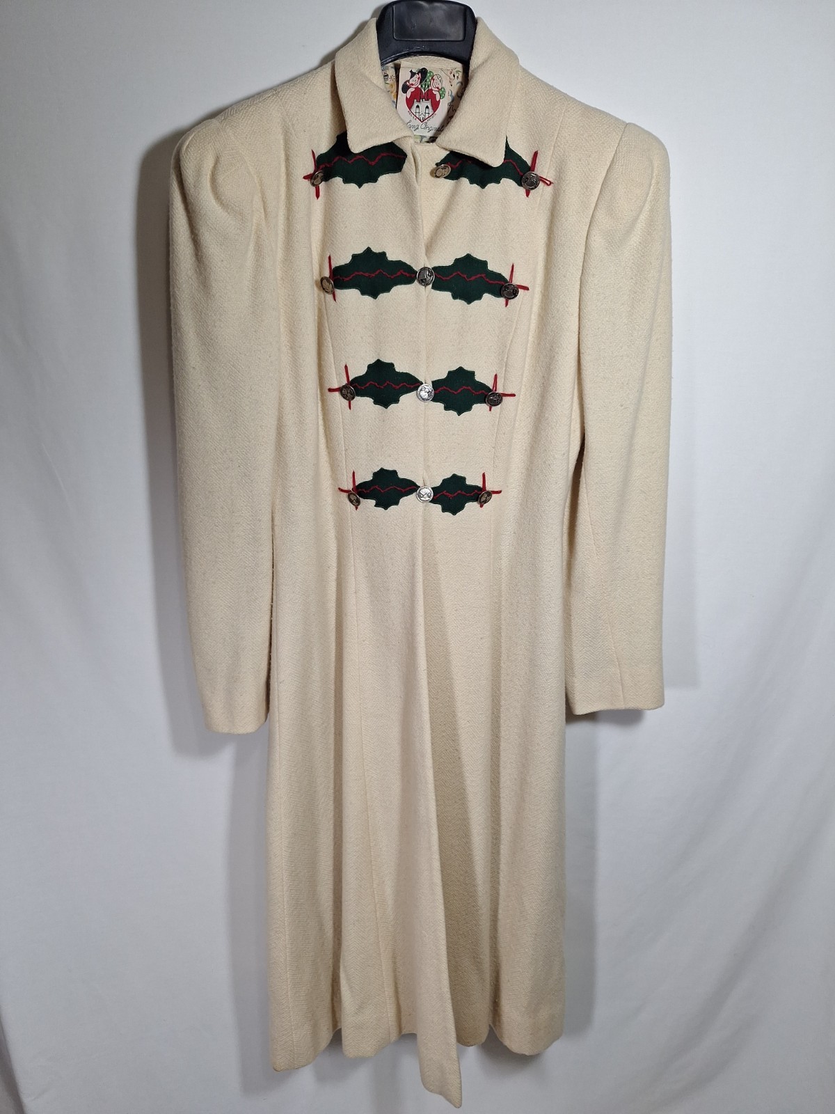 Vtg 1940&rsquo;s Lanz Wool Holiday Christmas Coat W/tyrolean Novelty Print Liner