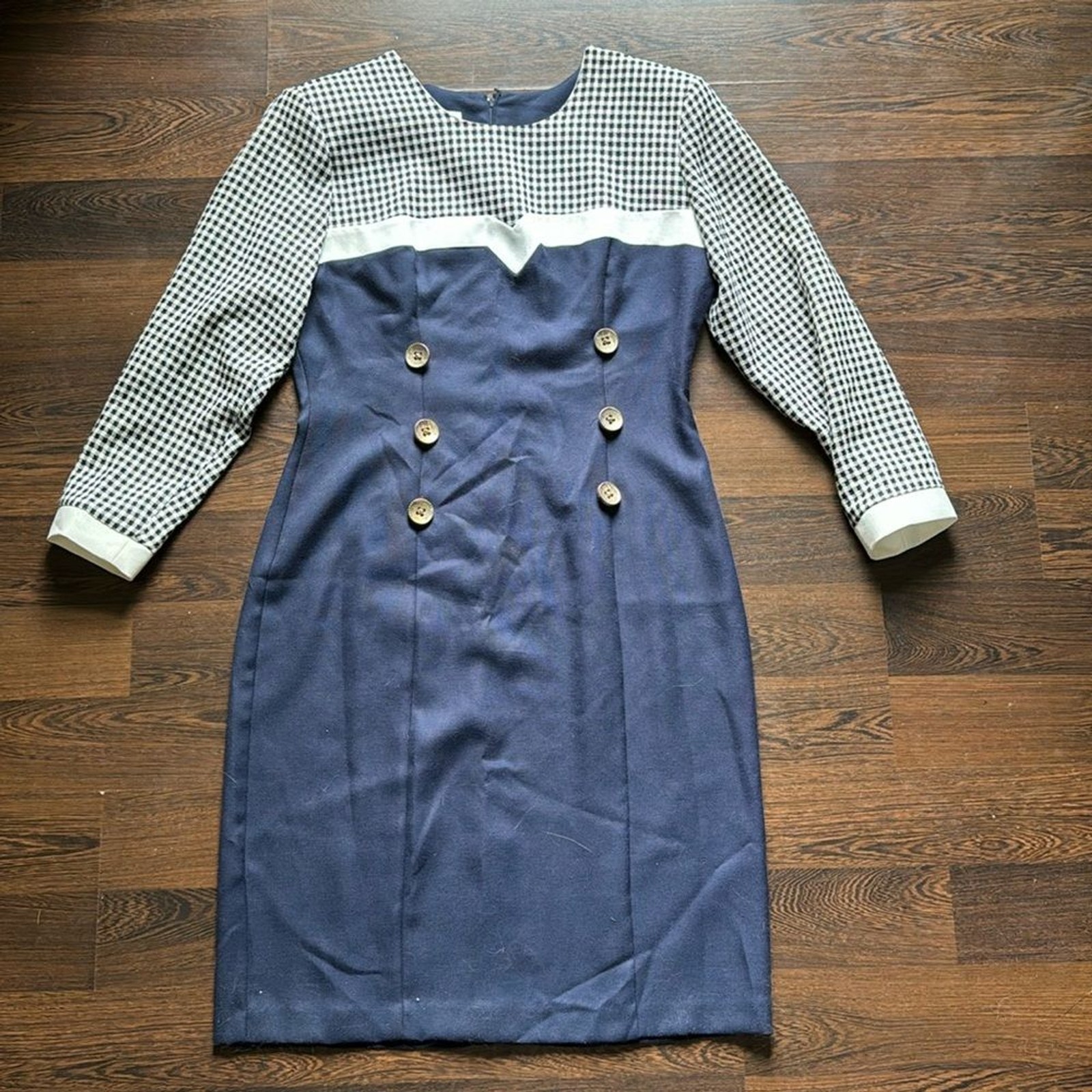 Melissa Petites Vintage Long Sleeve Midi Dress Navy Blue 14