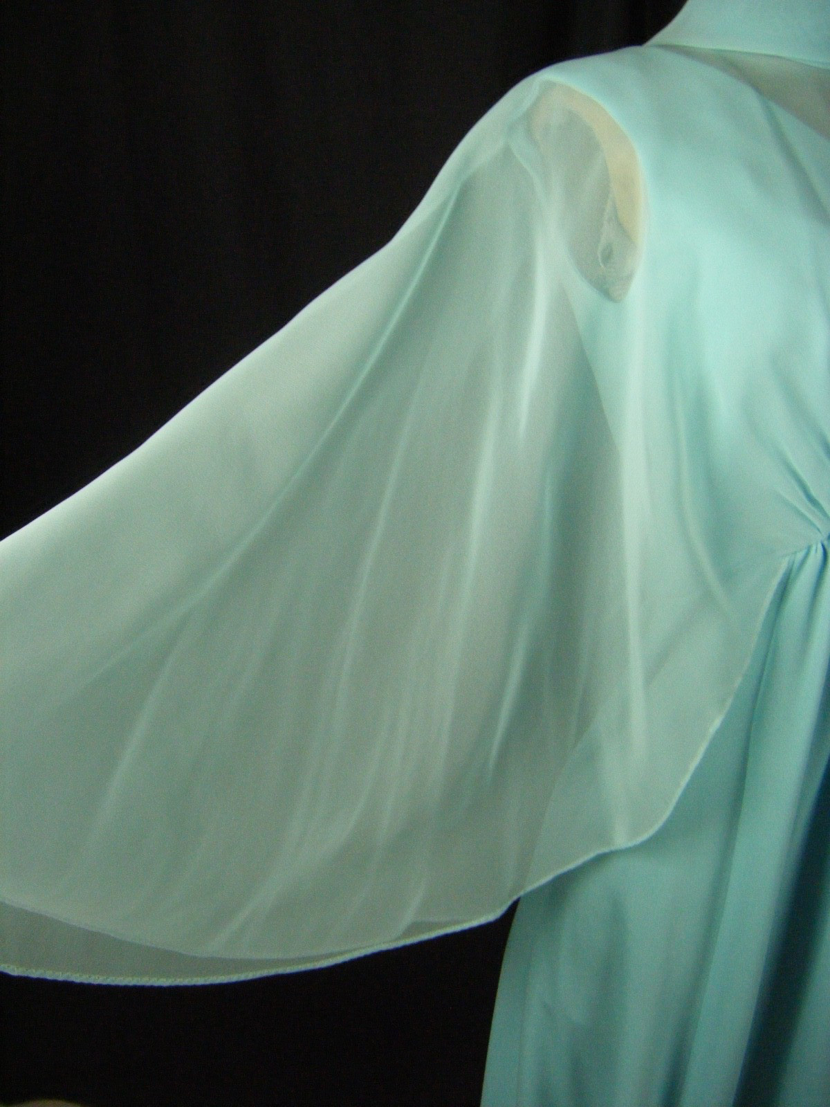 Vtg 60-70s Aqua Blue Sheer Cape Mod Knit Dress-Bust 37/XS-S