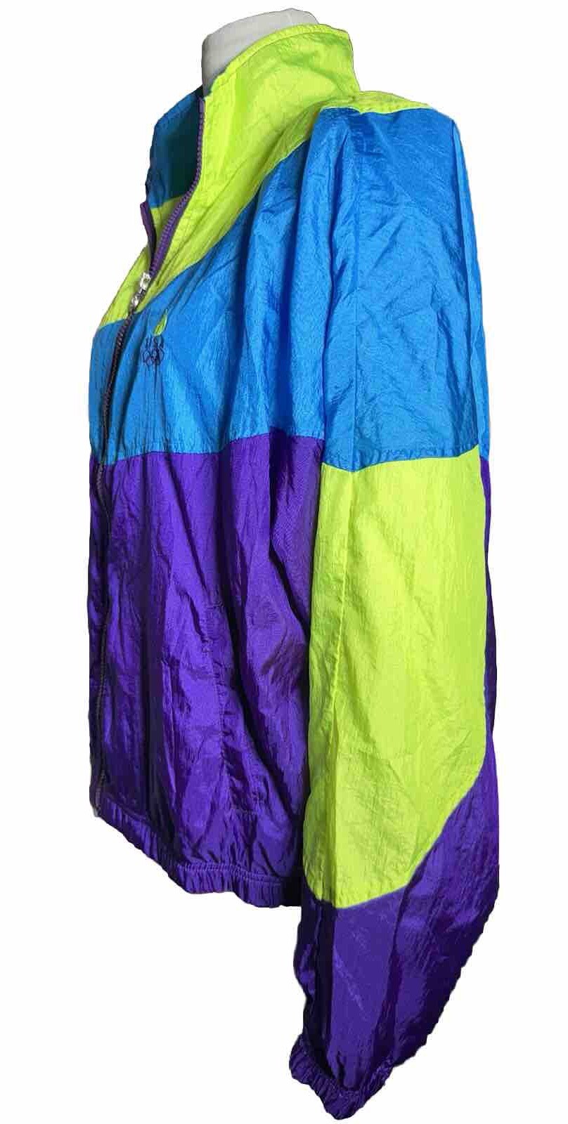 Vintage USA Olympics Neon Windbreaker Colorblock JC Penney Sz L Track Jacket